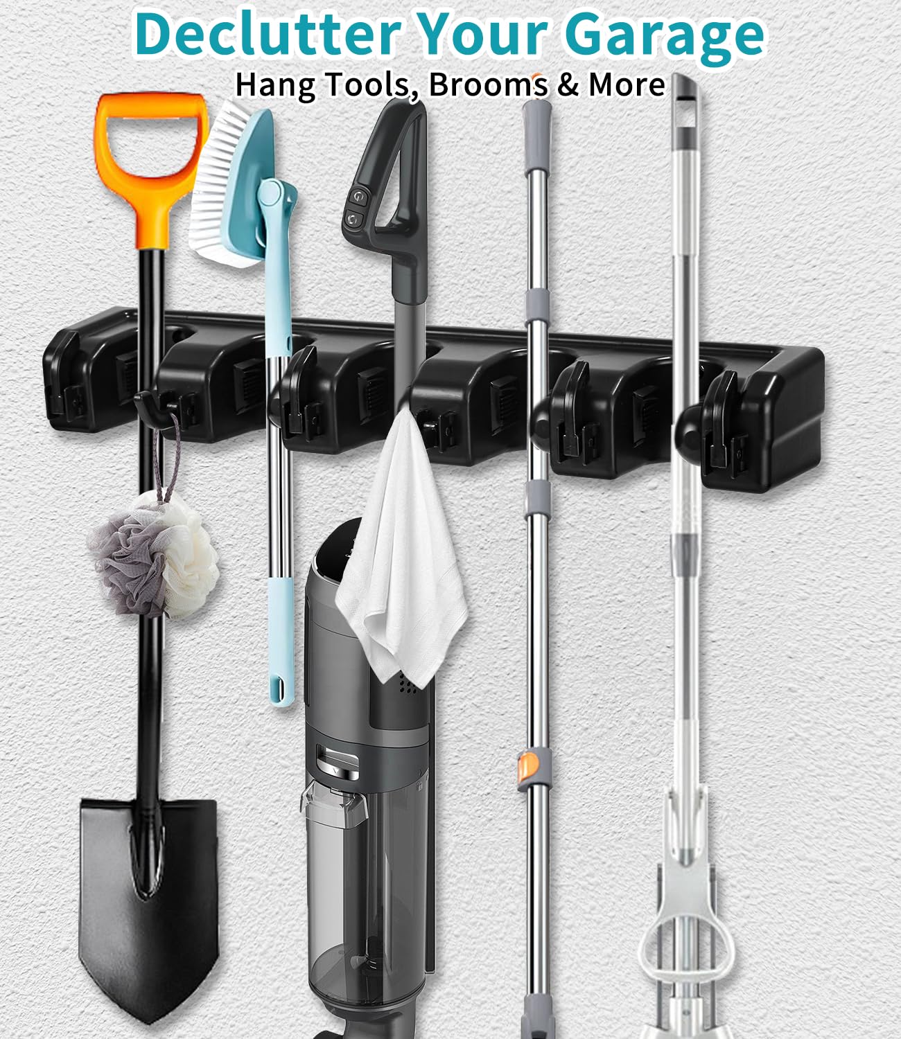 2 Pièces Balai Porte-Balais Mural avec 10 Emplacements et 12 Crochets – Support Mural pour Outils de Jardin et Garage