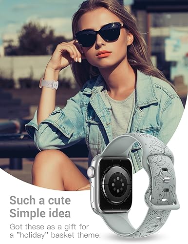 Miniatura 5 de Paquete de 3 correas de silicona grabadas con girasol compatibles con Apple Watch de 1.772 pulgadas, 1.732 pulgadas, 1.654 pulgadas, 1.732 pulgadas,