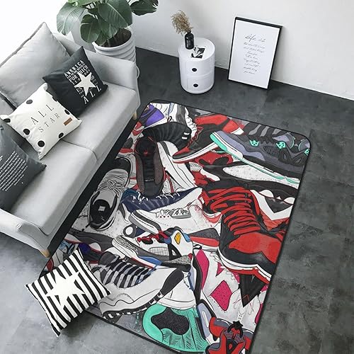 Miniatura 7 de Alfombra moderna para zapatos de baloncesto, moderna, popular, para decoración del hogar, sala de estar, sala de juegos, dormitorio, 24 x 36 pulgadas