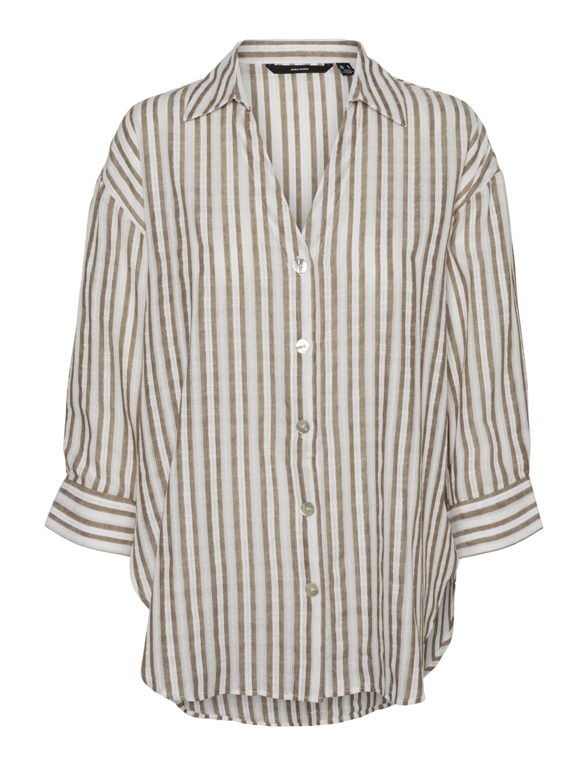 VERO MODA Women's Long Sleeve Blouse, Silver Mink/Stripes: Snow White, M
