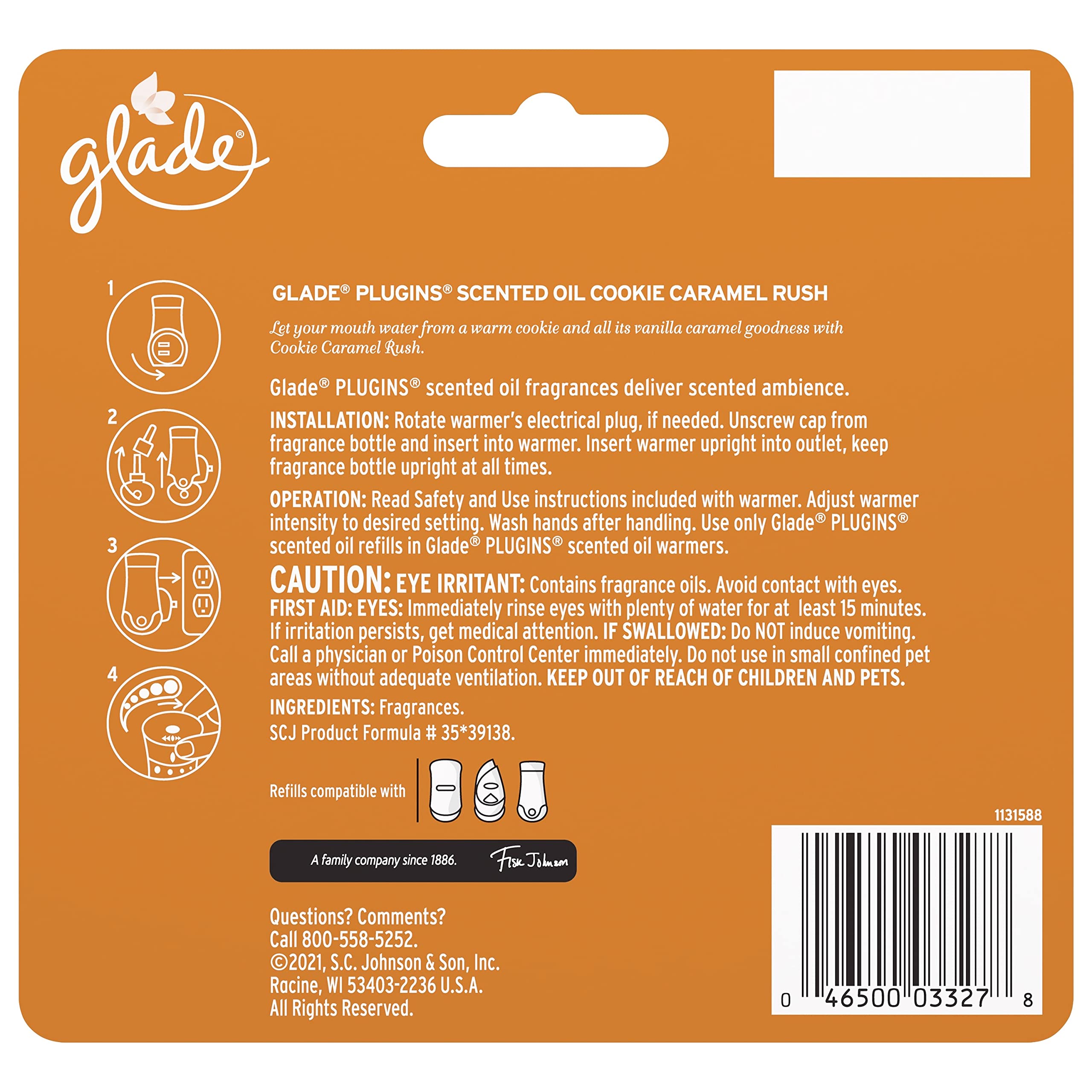 Glade PlugIns Refills Air Freshener, Scented and Essential Oils for Home and Bathroom, Cookie