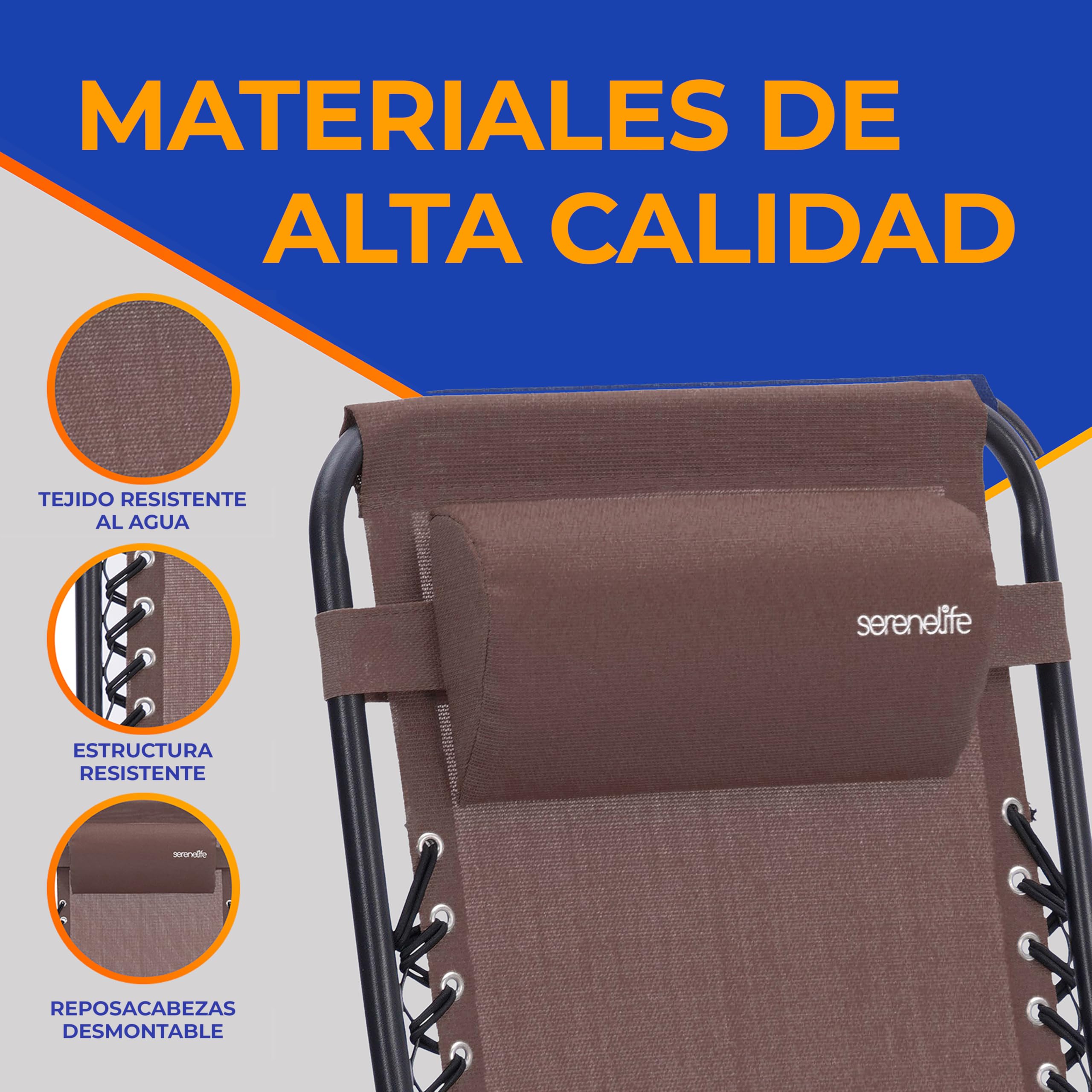SereneLife sillas reclinables de Exterior, Set de 2, Tumbonas, con Almohada Desmontable, Portavasos, Plegables, Portatiles, Zero Gravity, Ideales para Camping, Patio, Jardin, Piscina o Playa