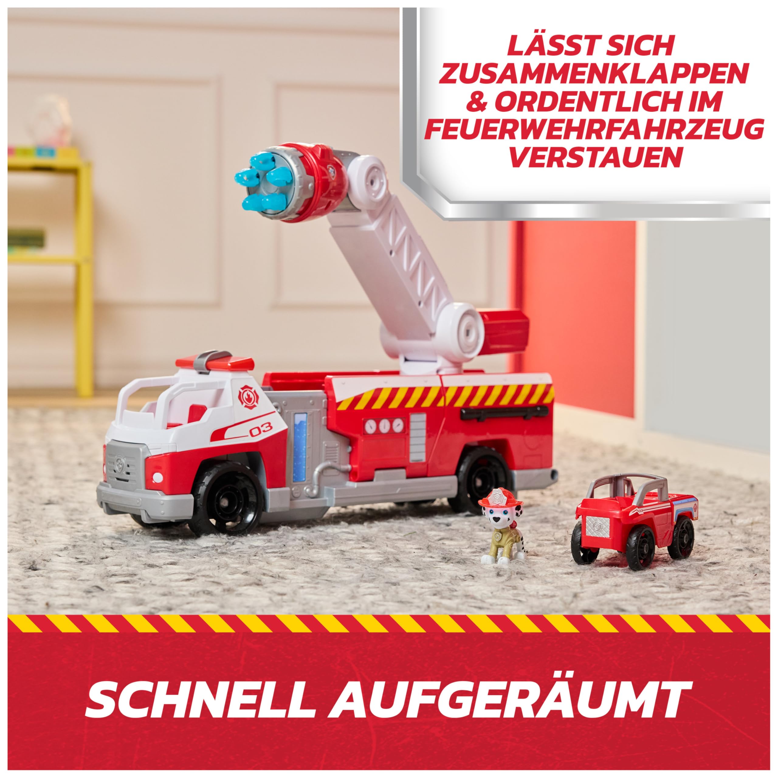 PAW PATROL – Fire Rescue Marshalls Deluxe Feuerwehr-Truck mit actiongeladener Löschfunktion, 50 cm lang, mit Marshall-Figur, kleinem Feuerwehrauto, Licht- und Soundeffekten, für Kinder ab 3 Jahren