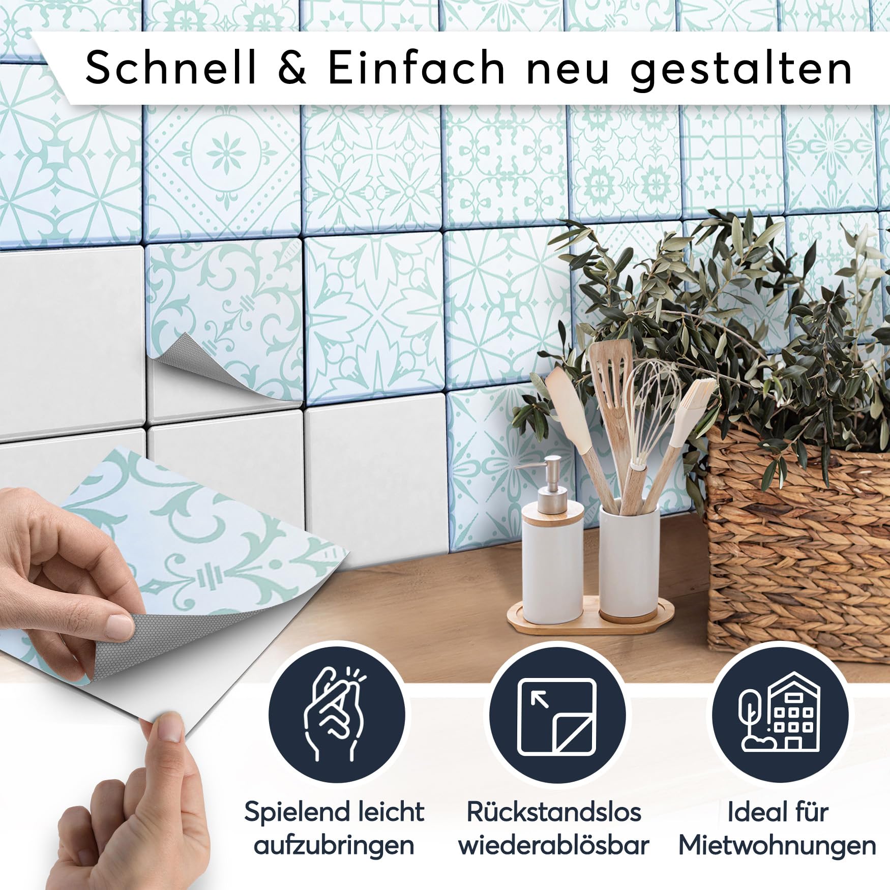 45 Stück Fliesenaufkleber 10x10 cm für Bad und Küche - Fliesenfolie, Klebefliesen - Aufkleber Fliesen selbstklebend SET