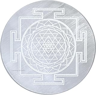 Sponsored Ad - Selenite Crystal Charging Plate For Crystals And Healing Stones, 4.5" Selenite Crystal Plate Engraved Sri Y...