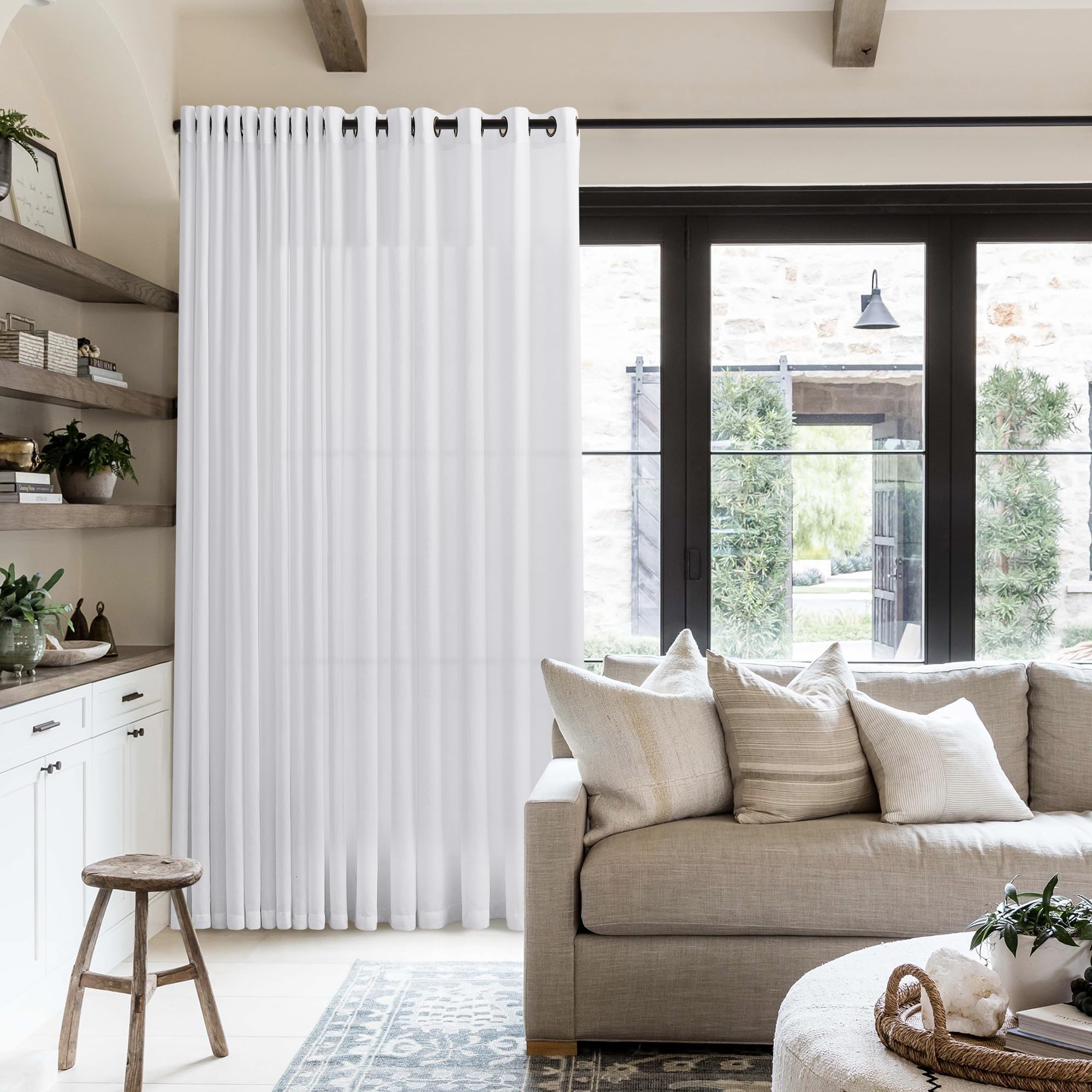 White Linen Curtains 84 Inch Long for Living Room Bedroom Grommet Top Light Filtering Privacy Linen Textured Window Semi Sheer Curtains Off White Sheer Drapes Privacy Protection 52x84 Inch 2 Panels
