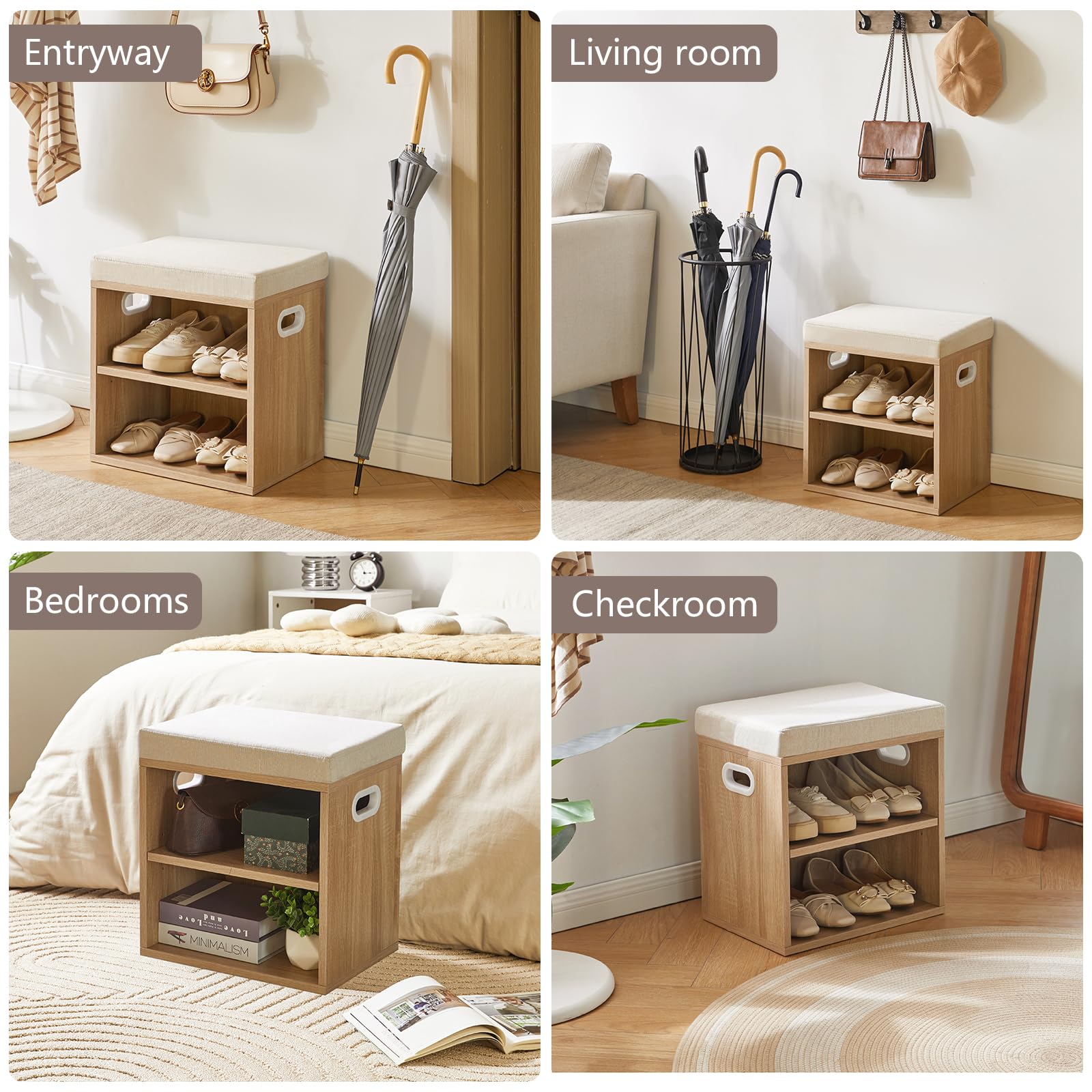 YMYNY Panca per scarpe con cuscino, scarpiera a 2 ripiani, 15,4 x 11 x 16,54 cm, colore naturale chiaro