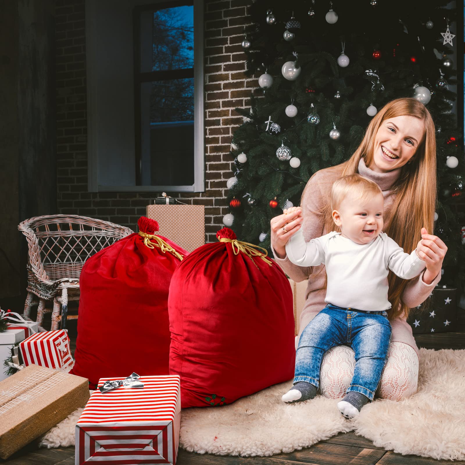 Eccliy Bolsa de regalo de Navidad de 36 x 27 pulgadas, bolsa de terciopelo rojo con cordón para regalos de fiesta de Navidad, suministros de regalo de fiesta de vacaciones (3)