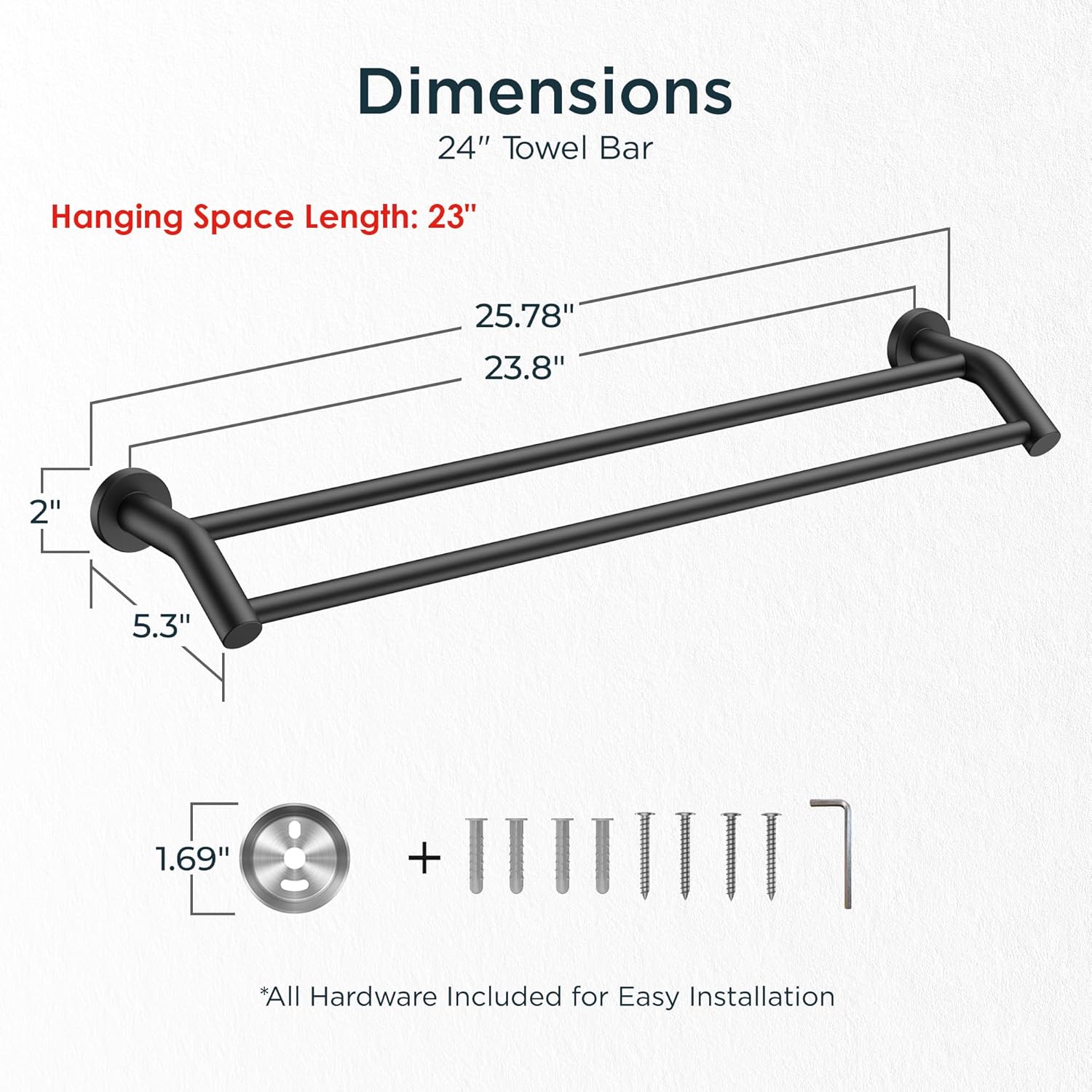 Size 24 Color Black Double Towel Bar 24 Inch, Heavy Duty SUS304 Stainless Steel Dual Towel Racks for Bathroom Wall Mount, Space Saving Towel Rod Towel Holder Rail, Matte Black