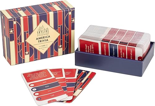 Yellow Cab Games - America Trivia 140 tarjetas de preguntas - Entretenimiento nocturno de juegos para familias y amigos más de 2 jugadores - Pon a