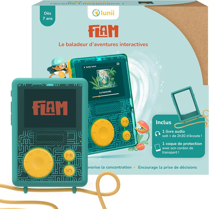 Lunii - Pack baladeur Audio FLAM + Coque antichocs de Protection Officielle Verte + 2h45 d'histoires à Jouer incluses à télécharger,Dès 7 Ans - Fabriquée en France