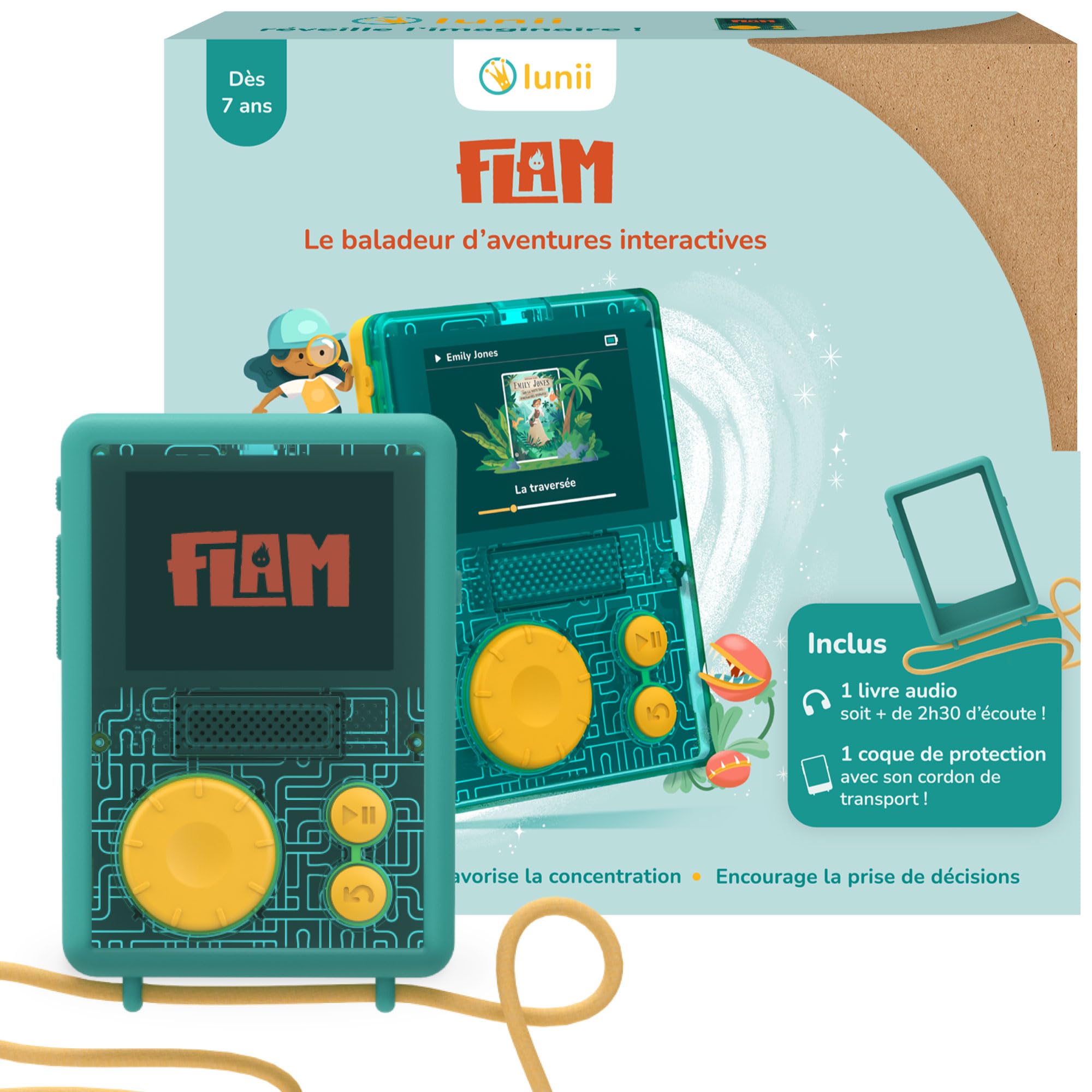 Lunii - Pack baladeur Audio FLAM + Coque antichocs de Protection Officielle Verte + 2h45 d'histoires à Jouer incluses à télécharger,Dès 7 Ans - Fabriquée en France