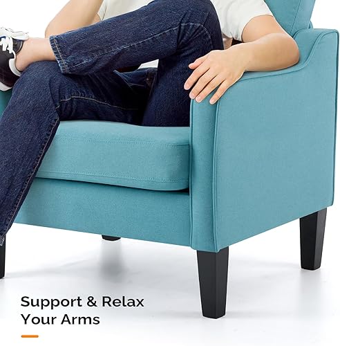 Miniatura 94 de VINGLI Silla decorativa moderna de mediados de siglo, sillas decorativas de tela beige para sala de estar, sillón tapizado, sofá con brazos