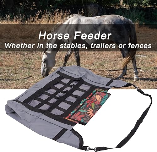 Miniatura 2 de GLOGLOW Bolsa de heno de alimentación lenta, bolsa grande de heno de tela Oxford para caballos, bolsa de heno para remolque y uso portátil