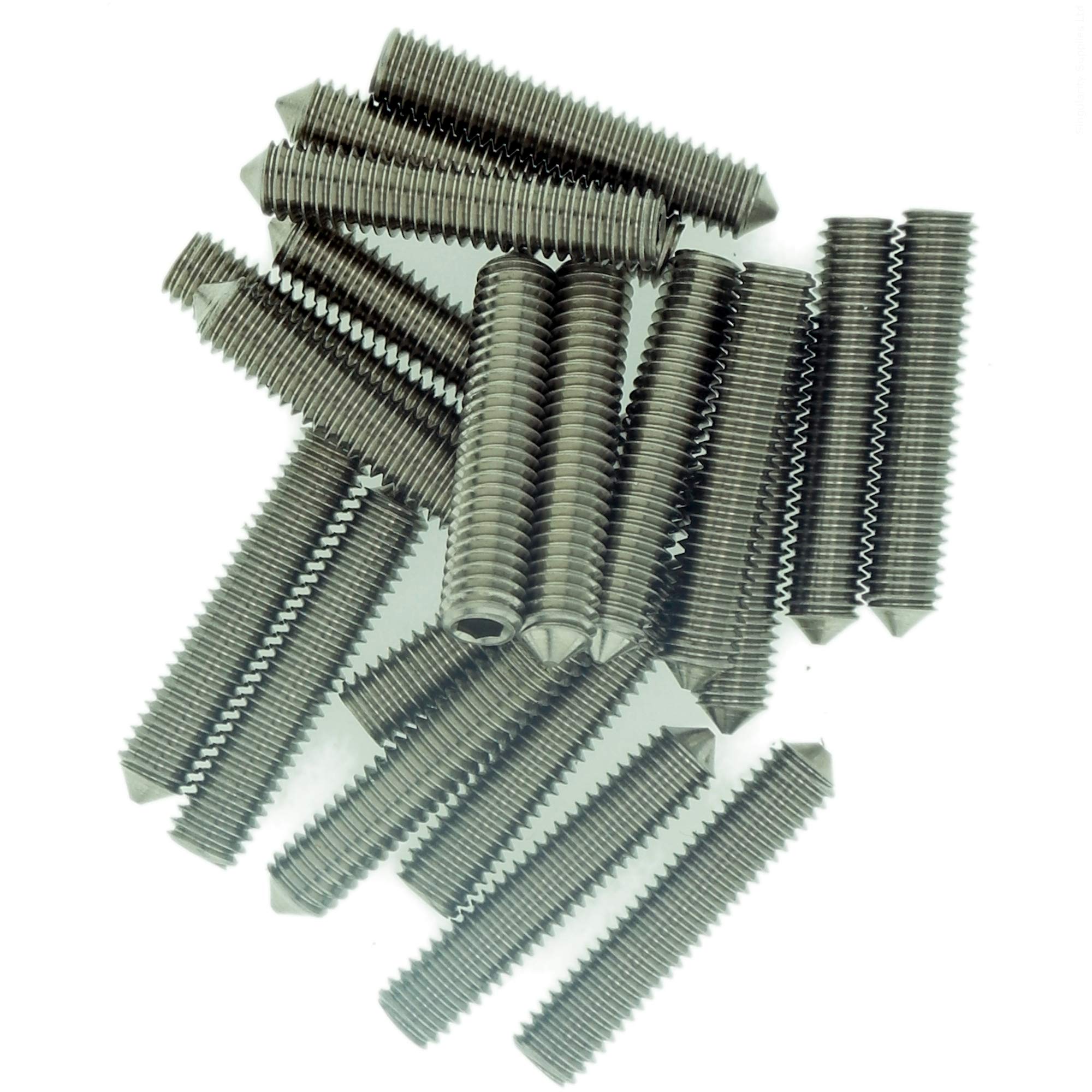M5 (5mm x 6mm) Hex Socket Grub Screw (Cone Point) - Stainless Steel (A2) (Pack of 20)