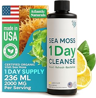 Atlantic Naturals - 1 Day Colon Cleanse Full Body Detox Drink - Sea Moss Supplement for Women & Men, Gut Health, Kidney & Liver Immune Energy Enhancer Gut Cleanse - Lemon Flavor Juice, 8 fl oz