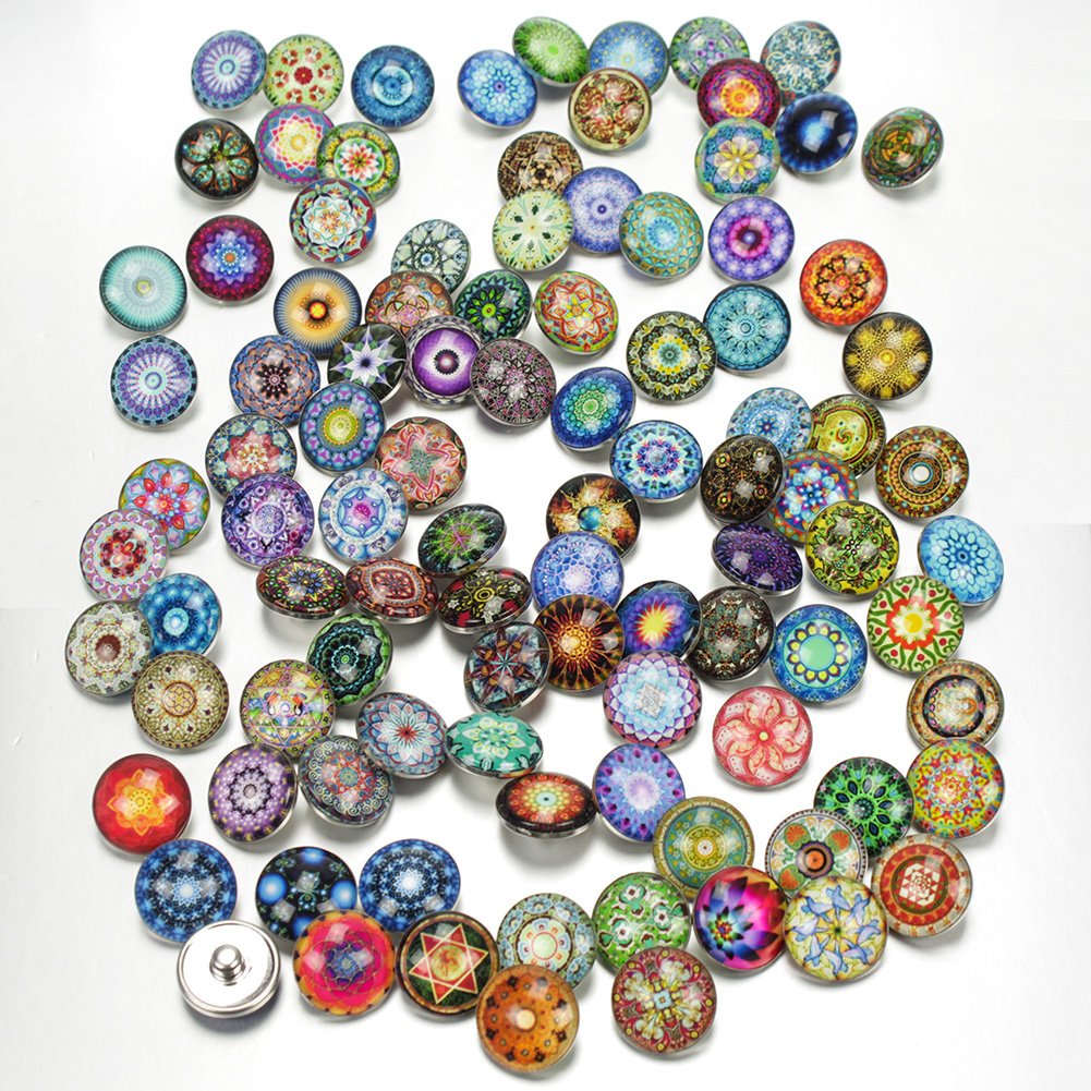 Soleebee mixte aléatoire 18 mm en verre aluminium Insight Guides Snap boutons Bijoux Charms Accessoires de bricolage (Pack de 50)