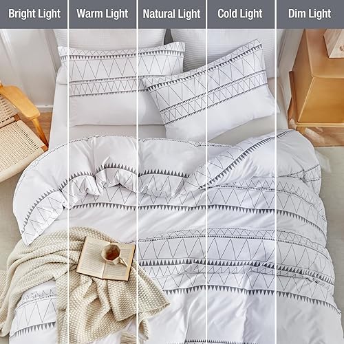 Miniatura 8 de Lekesky - Juego de funda de edredón de 3 piezas color blanco, estilo bohemio, tamaño Queen, 100% microfibra lavada, ultra suave, transpirable, con