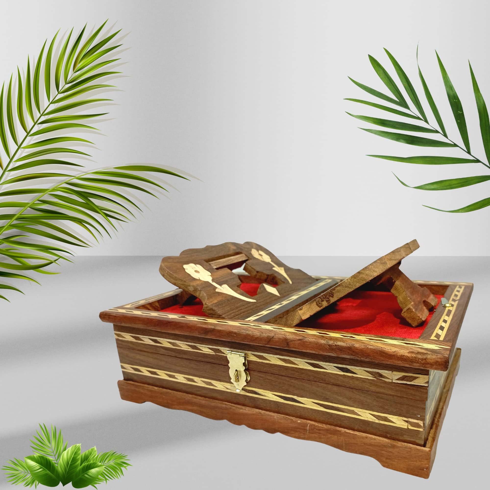 santarms Wooden Handicrafts Holy Quran Sharif Book Box With Rehal Stand – Kee...