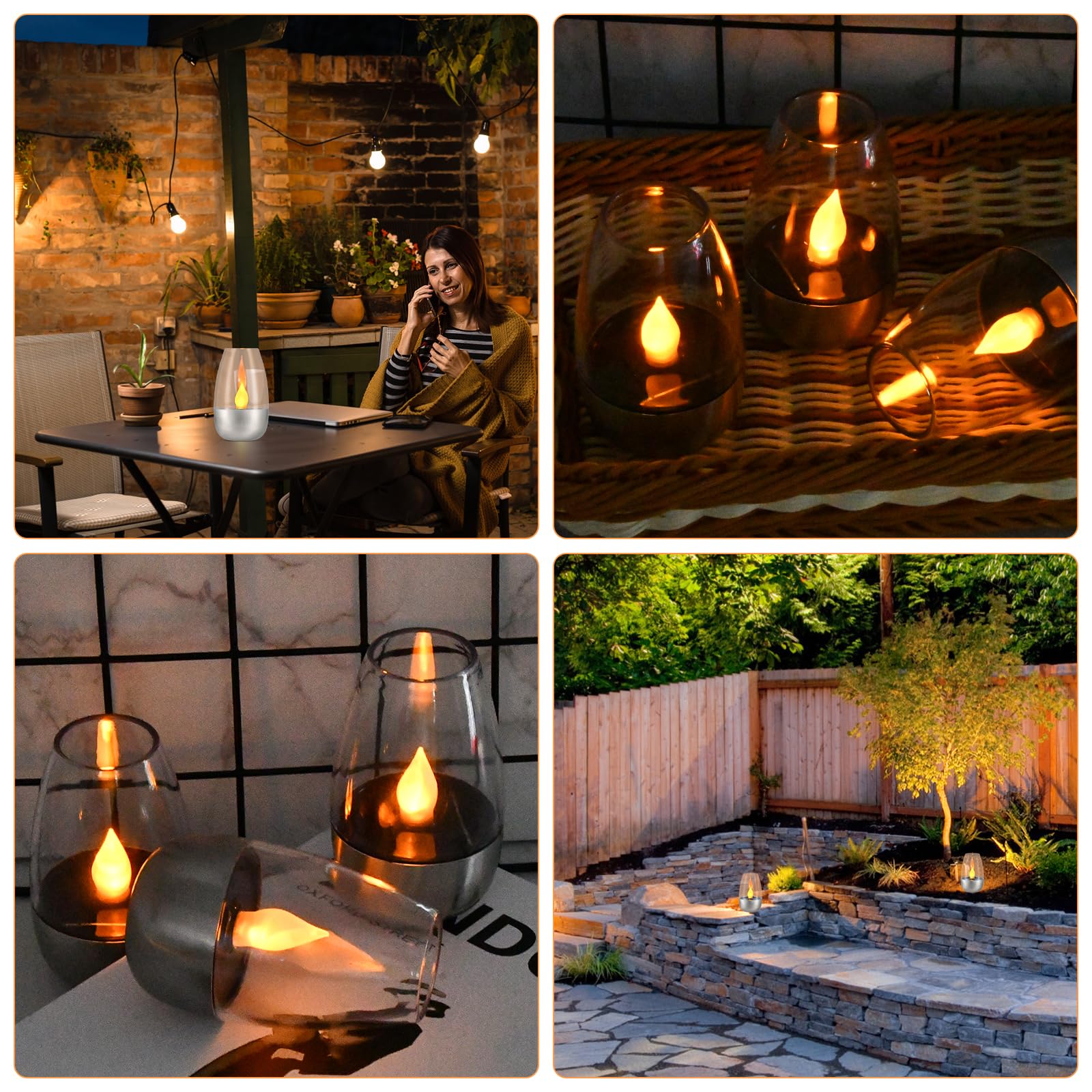 6pcs Velas led efecto llama,Velas led exterior,Velas led recargables,Velas de té LED parpadeantes,Velas de té solares sin llama,Velas solares,para exteriores,jardín,terraza,balcón,decoración
