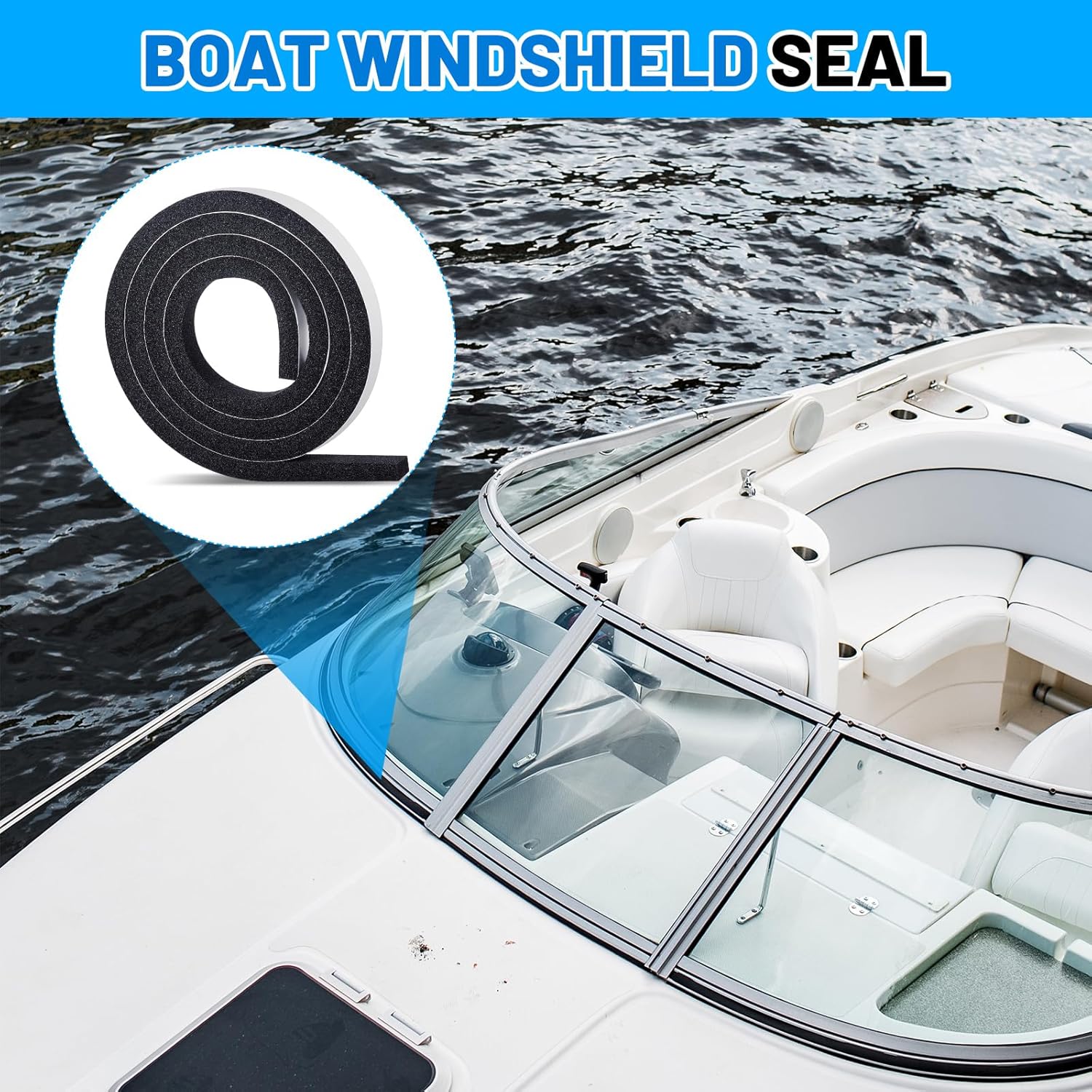 Boat Windshield Screw Cover Foam 6' Roll, 1/2" x 3/4" Strip Boat Windshield Gasket Screw Channel Cover PVC Foam Weather Stripping for Watercraft Window Body Trim Seal