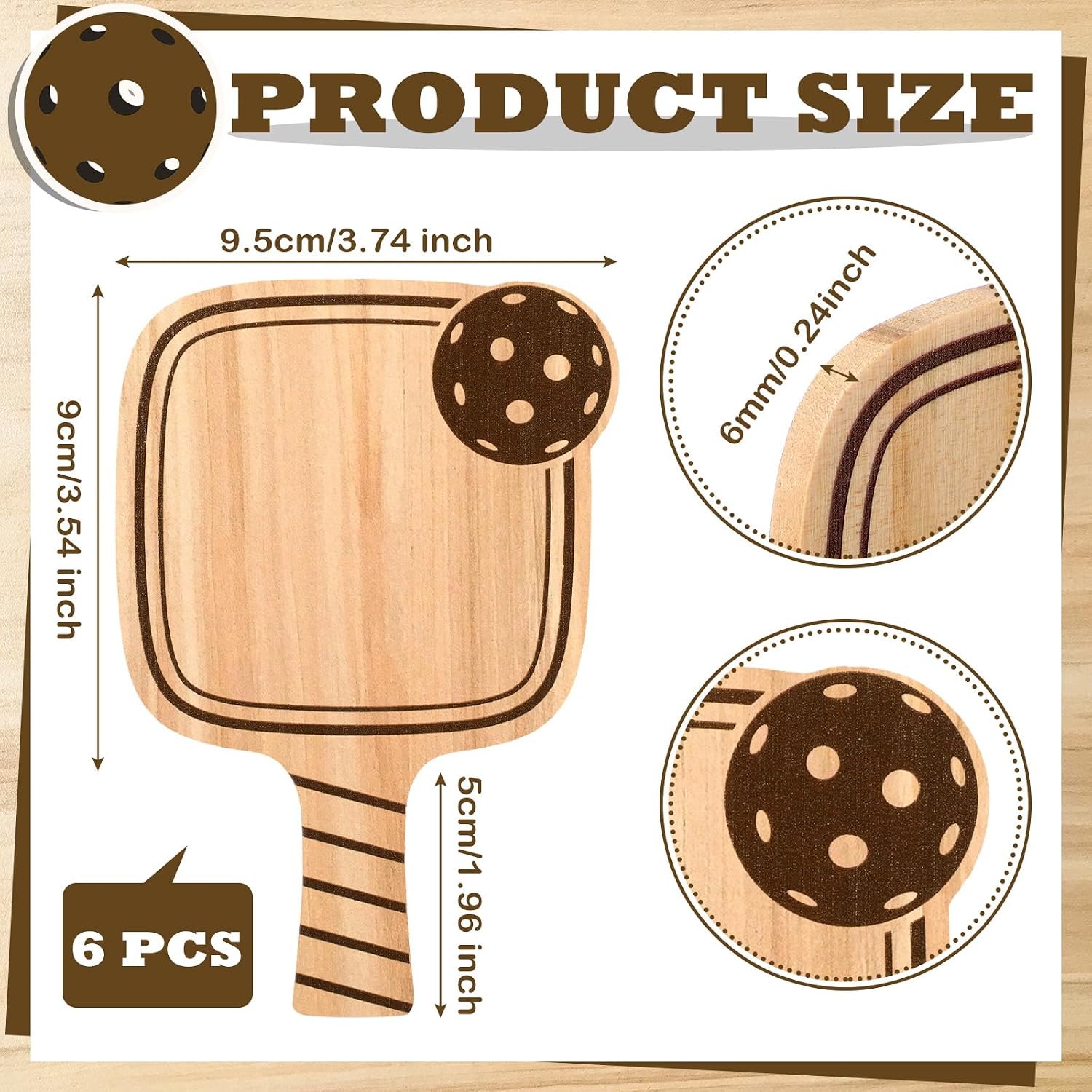 Hushee 6 Pcs Wooden Paddle Drink Coasters Gifts Funny Coasters Set, Wood