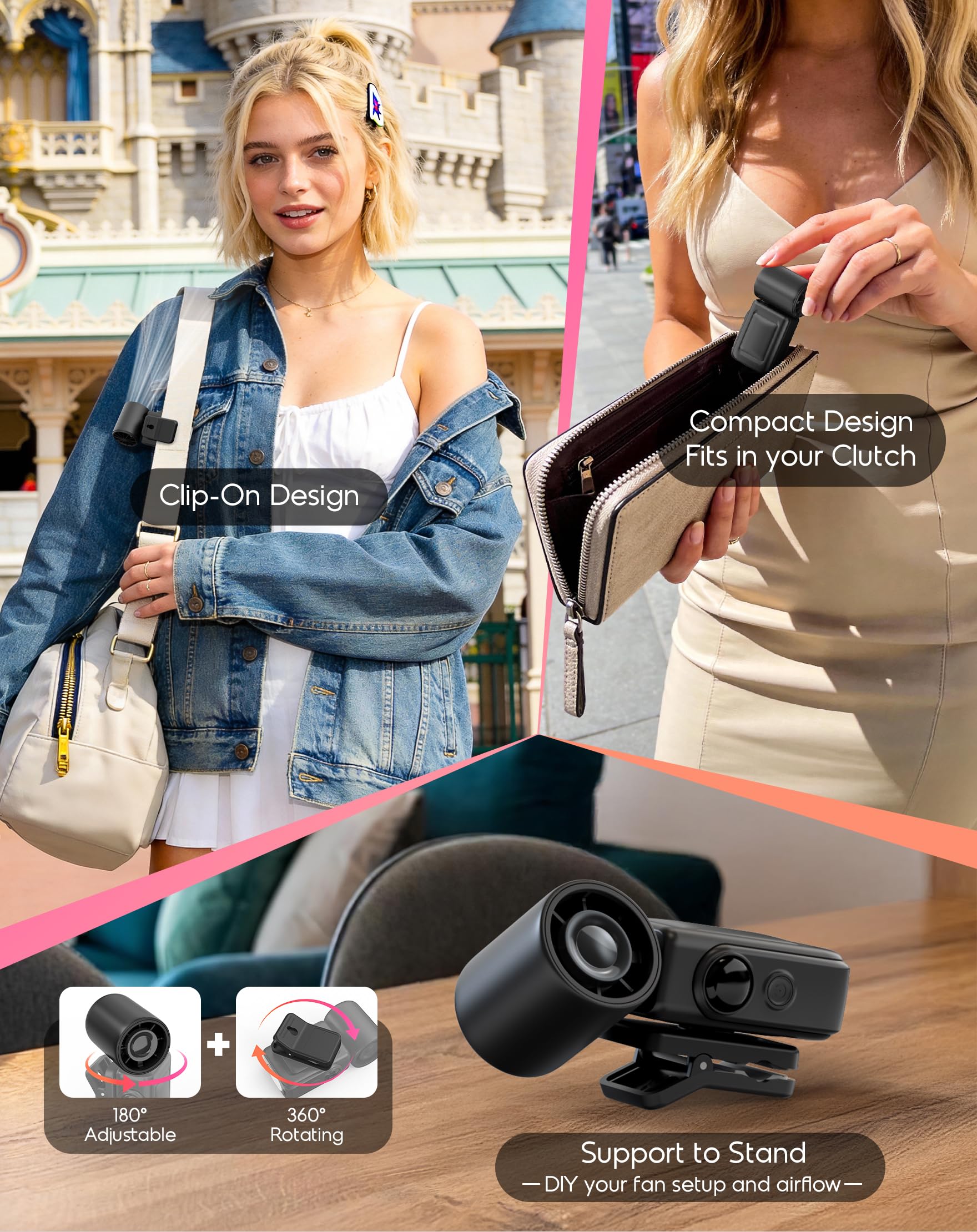 anysun Ventilatore Portatile Turbo, 13500 RPM Mini Ventilatore Portatile USB Ricaricabile 118g con Clip 360°, Display LED, Pieghevole 180° Ventilatori Portatili per Viaggio, Ufficio, Trucco e Donna