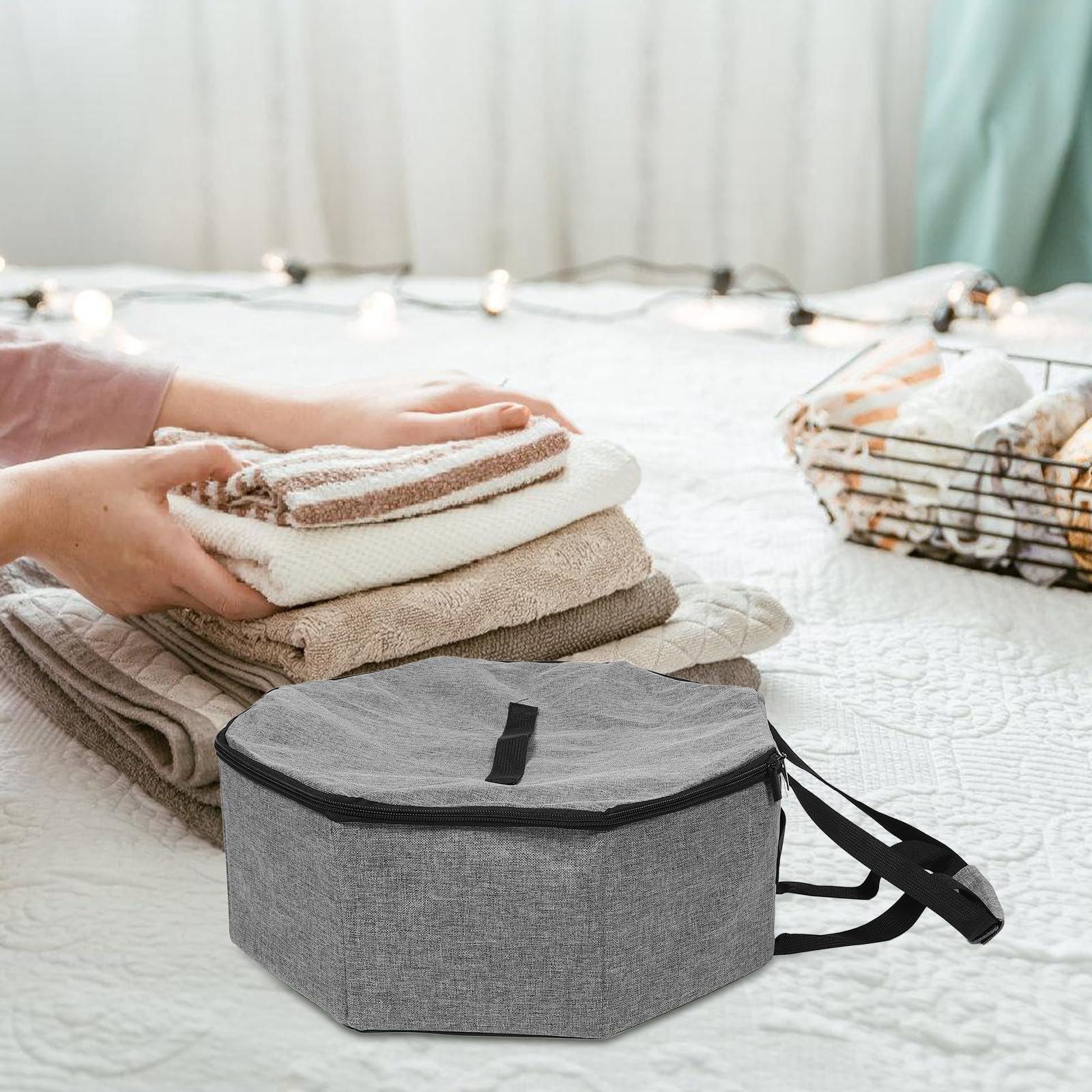 SHINEOFI Cowboyhut Aufbewahrungstasche Faltbar Groß mit Griff Runde Reise Hutbox aus Filz Unisex Hutschachtel Organizer für Damen Herren
