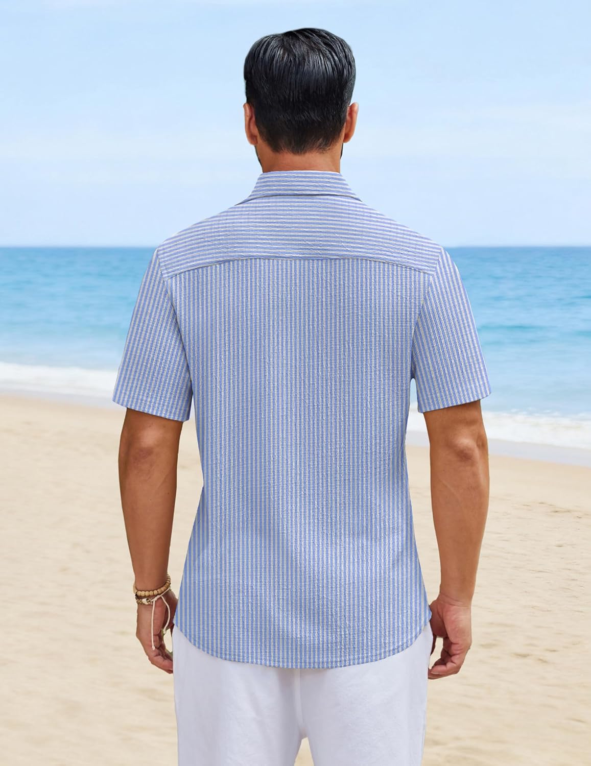 COOFANDY Mens Short Sleeve Casual Shirts Button Down Striped Summer Shirts Textured Vacation Beach Shirt - Image 6