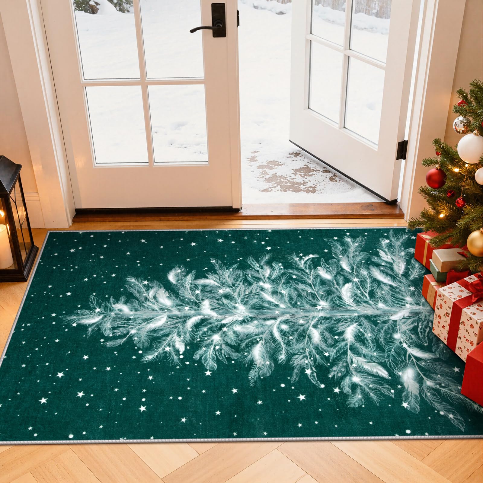 Lahome Christmas Rug Green 2x4 Runner Non-Slip Hallway Rug Indoor, Christmas Runner Rug Washable Runners Stain Resistant Kitchen Rug, Christmas Tree Print Holiday Decor Untra-Thin Carpet for