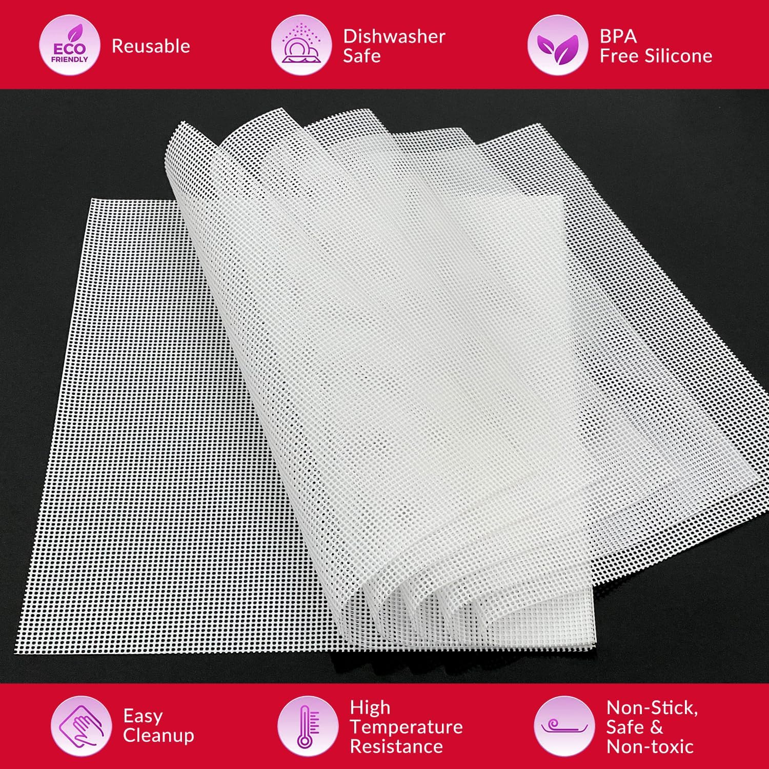 GUCUJI Silicone Dehydrator Sheets for COSORI CP267-FD, 12x13 Inch Non-Stick BPA Free, Pack of 6 (Premium Reusable Food Dehydrator Mesh Mats)