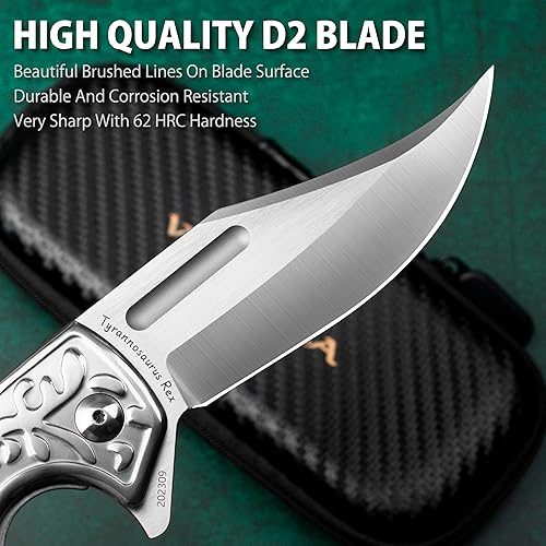 Miniatura 2 de VALHALLA TYRANNOSAURUS REX Cuchillo de bolsillo, cuchillo plegable de acero D2 de 3.7 pulgadas, cuchillo de bolsillo para hombres con mango G10,