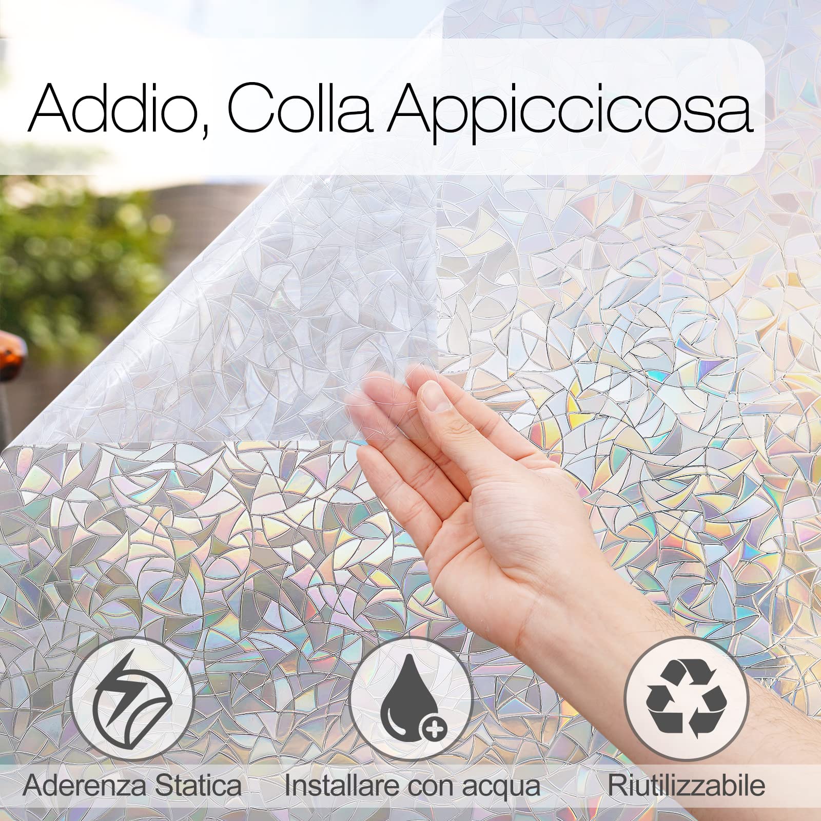 rabbitgoo Pellicola per Vetri Finestre 44.5x200cm, Pellicola Privacy Finestre 3D Arcobaleno Geometrica Decorativa Autoadesiva, Anti-UV e Controllo del Calore per Casa, Cucina e Ufficio