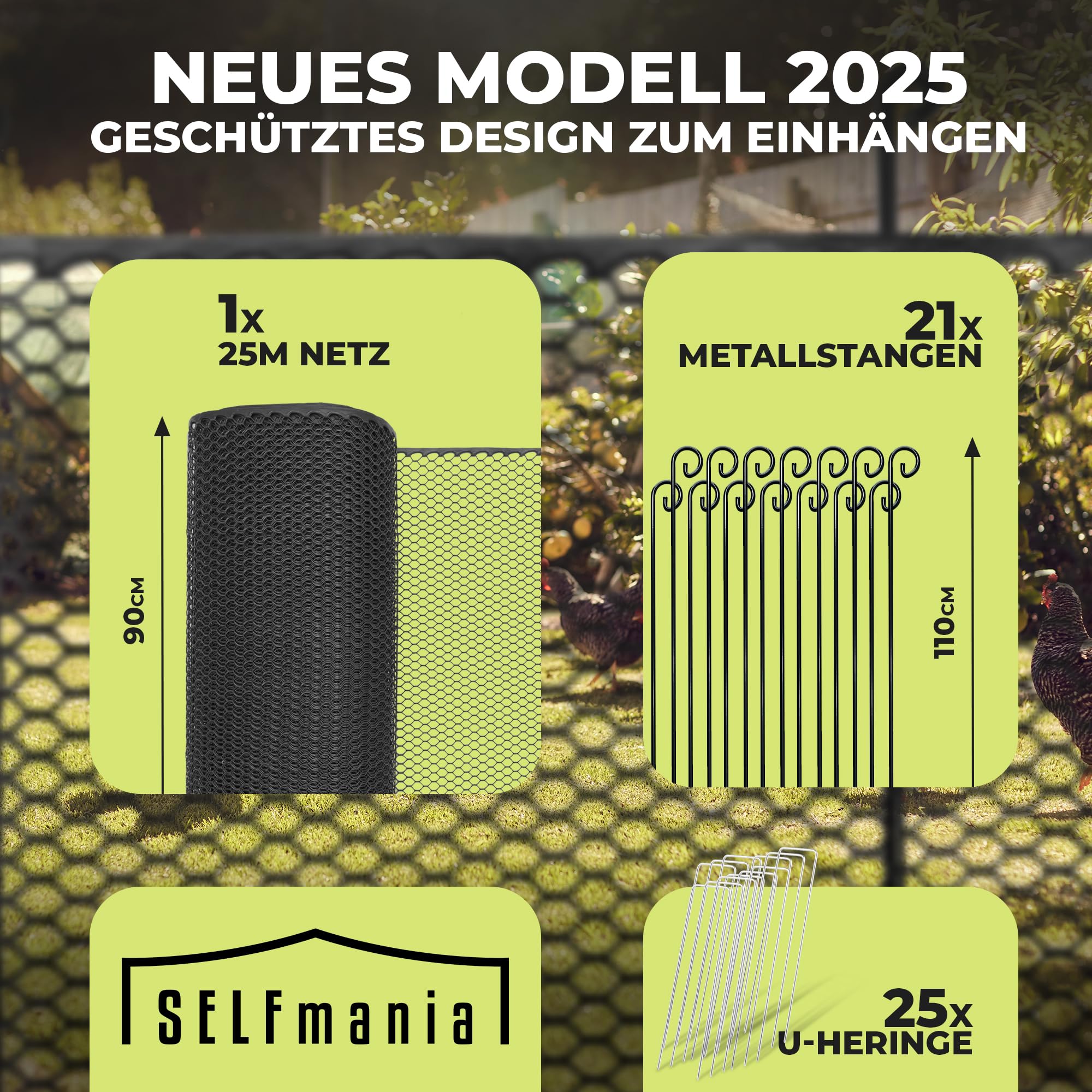 Hundezaun 25m lang 90cm hoch SCHWARZ [TESTSIEGER] inkl. 21x Stäbe & 25x Erdanker | Begrenzungszaun Robust & Mobil | Flexibler Zaun für Hunde | Sorgloser Hundeauslauf im Garten & Camping