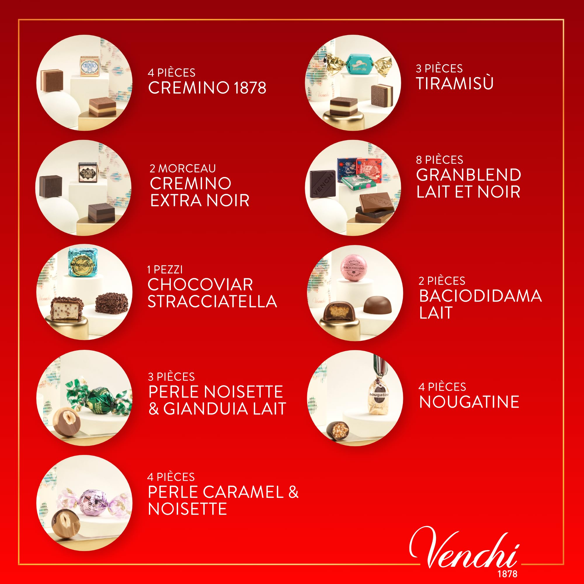 Venchi - Collection Noël - Calendrier de l'Avent Prestige, 310 g - 31 Chocolats - Idée Cadeau - Sans Gluten