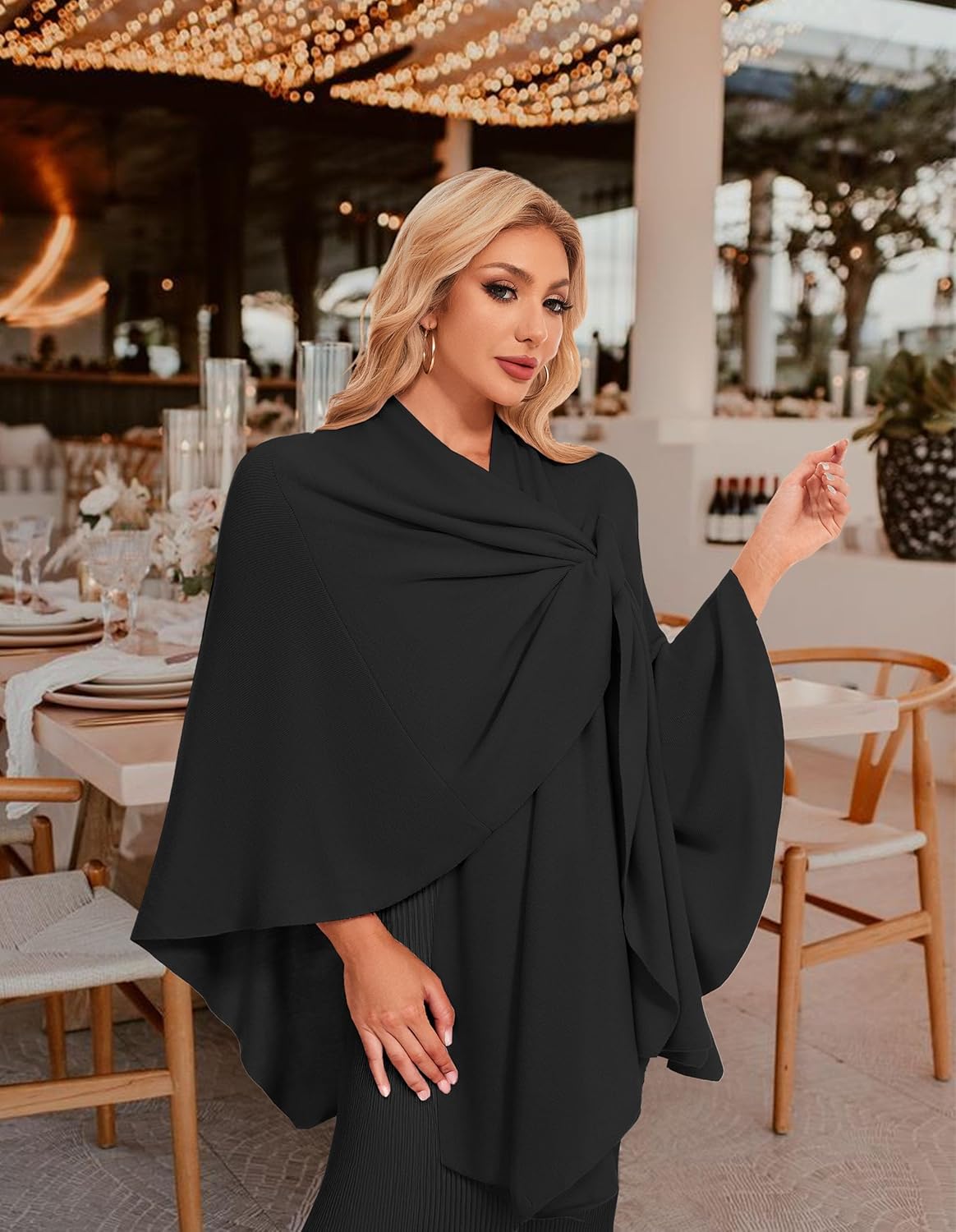 PULI Womens Elegant Cross Front Shawl Wraps Knitted Ponchos Cape Light Weight Poncho Sweater Soft Warm Travel Wraps - Image 3