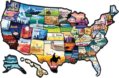 Adhesivo de mapa de viaje del estado de caravana, 17 x 11 pulgadas, calcomanía grande de Estados Unidos con 50 calcomanías impermeables de Estados