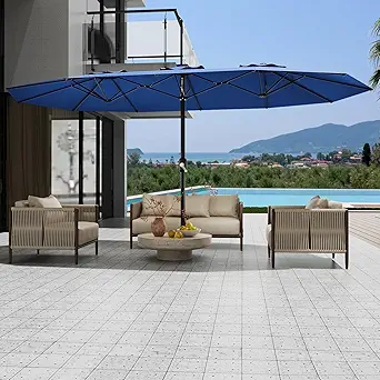 GarveeHome 13ft Large Patio Umbrellas with NO Base, Outdoor Double-Sided Rectangle Market Umbrella with Crank Handle, for Pool Lawn Garden