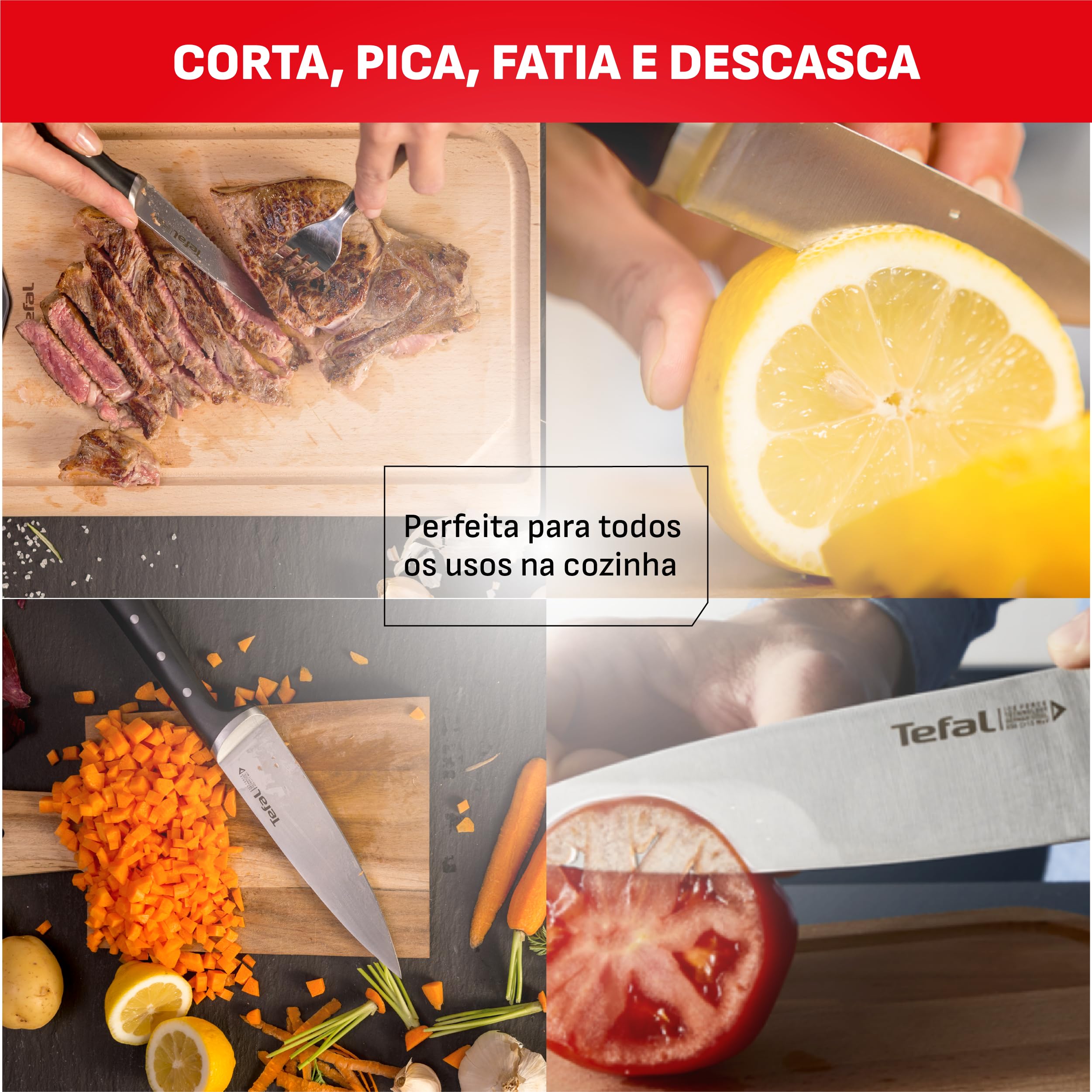 Tefal Ice Force Set mit 4 Messern, Tranchiermesser 9 cm, Kochmesser 20 cm, Officemesser 11 cm, Schälmesser 20 cm, K2324S74, K2324S74, K2324S74