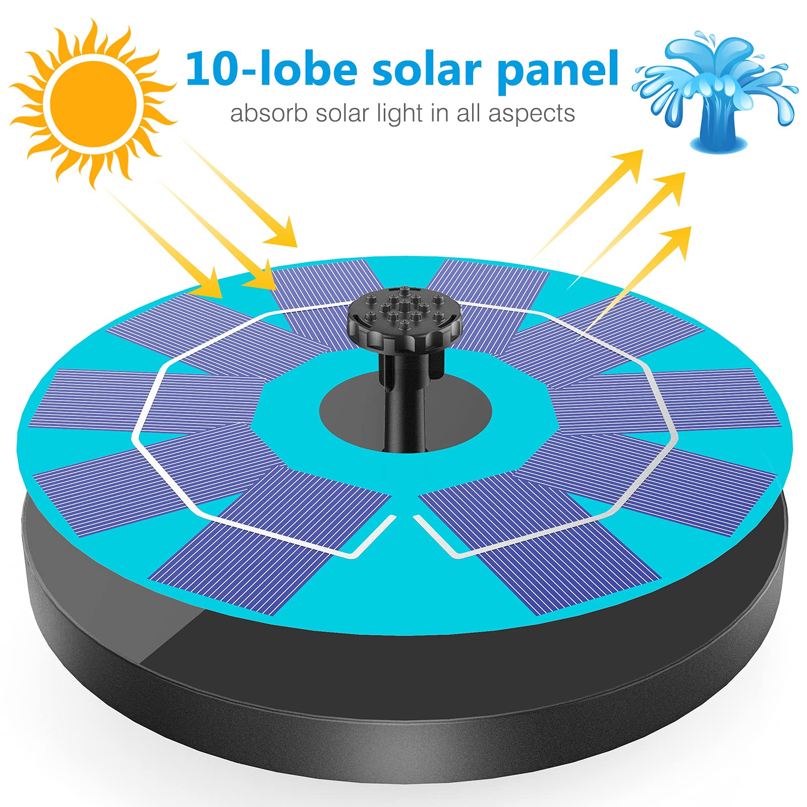 AISITIN Zewnętrzna fontanna solarna 3 W, pompa solarna z akumulatorem i 6 dyszami, do kąpieli ptaków i fontanna ogrodowa