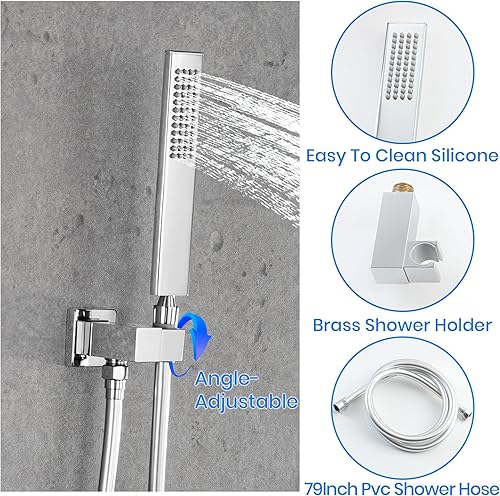 Miniatura 25 de SKOWLL Sistema de cabezal de ducha digital de 12 pulgadas, juego de mezclador de ducha de lluvia para baño, kit de grifo de ducha de montaje