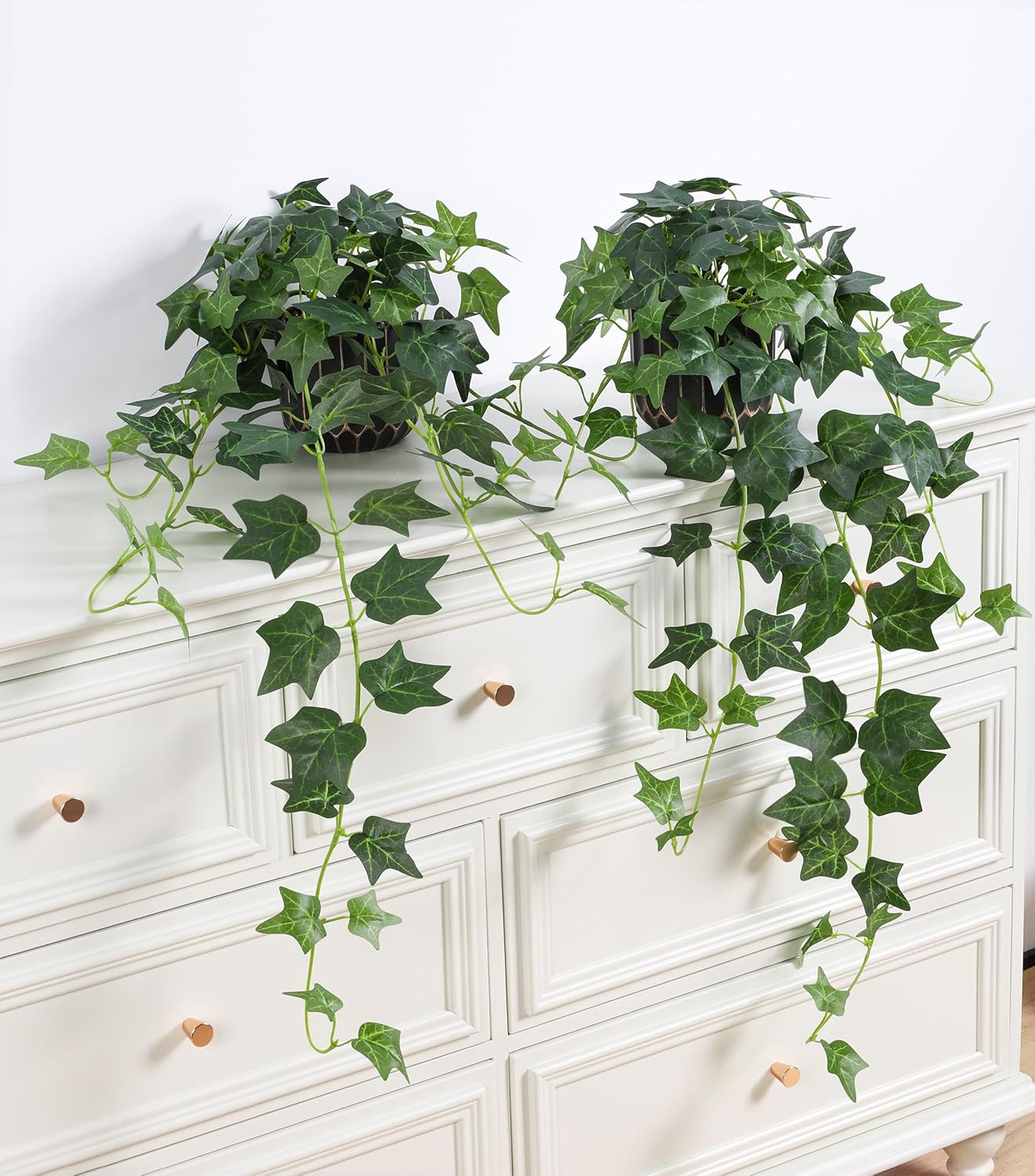 Fake Plants 2Pcs Faux Ivy Plants Potted Indoor Artificial Hanging Plants Realistic Hanging Fake Greenery Table Desk Bathroom Office Bedroom Living Room Shelf Modern Farmhouse Decor Intdoor