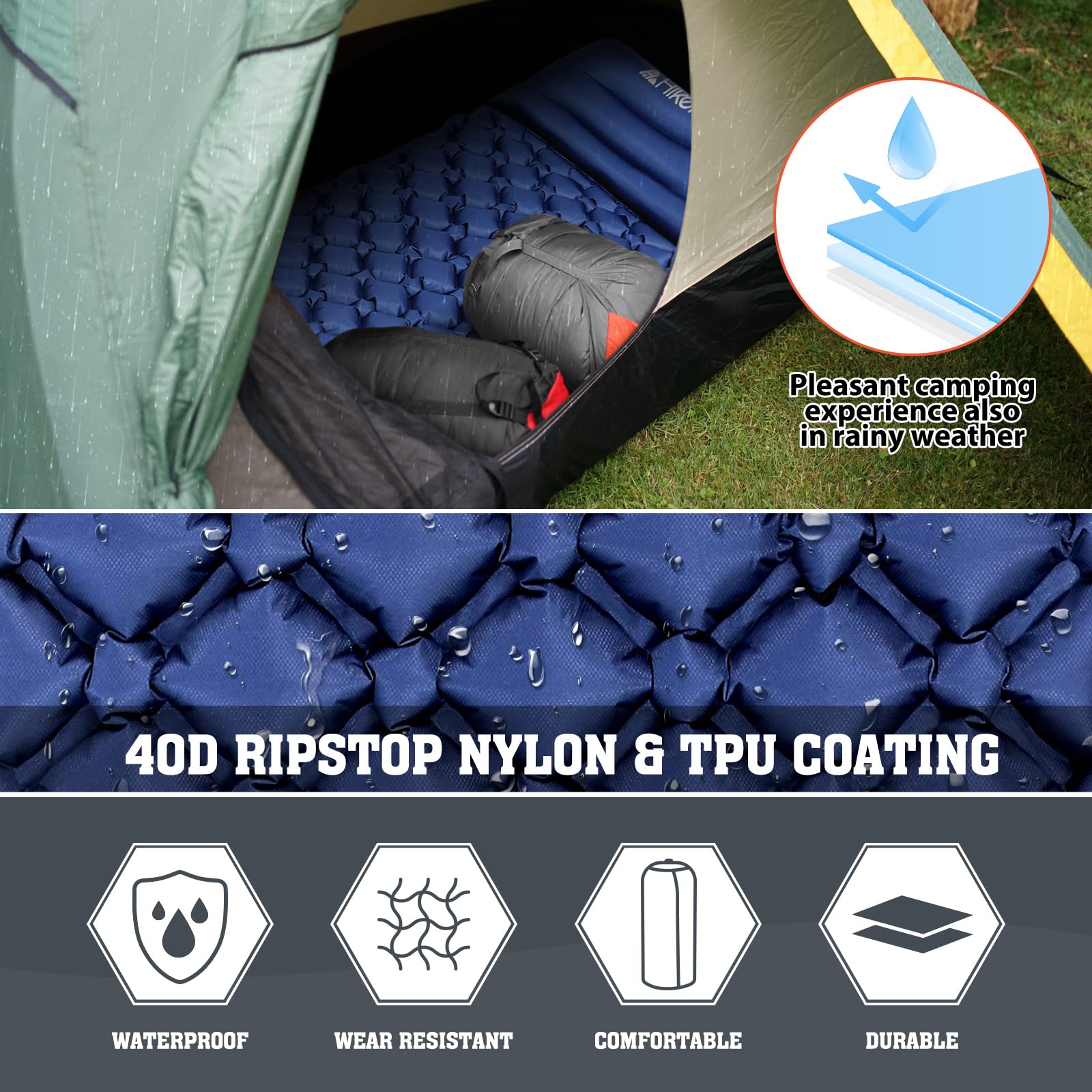 HIKENTURE® - Alfombra Aislante para Tractores y campistas, Volumen Compacto del Embalaje, Aislante y Ultraligero, colchón Inflable, Alfombra de Dormir Adecuada para Acampar, Viajar,