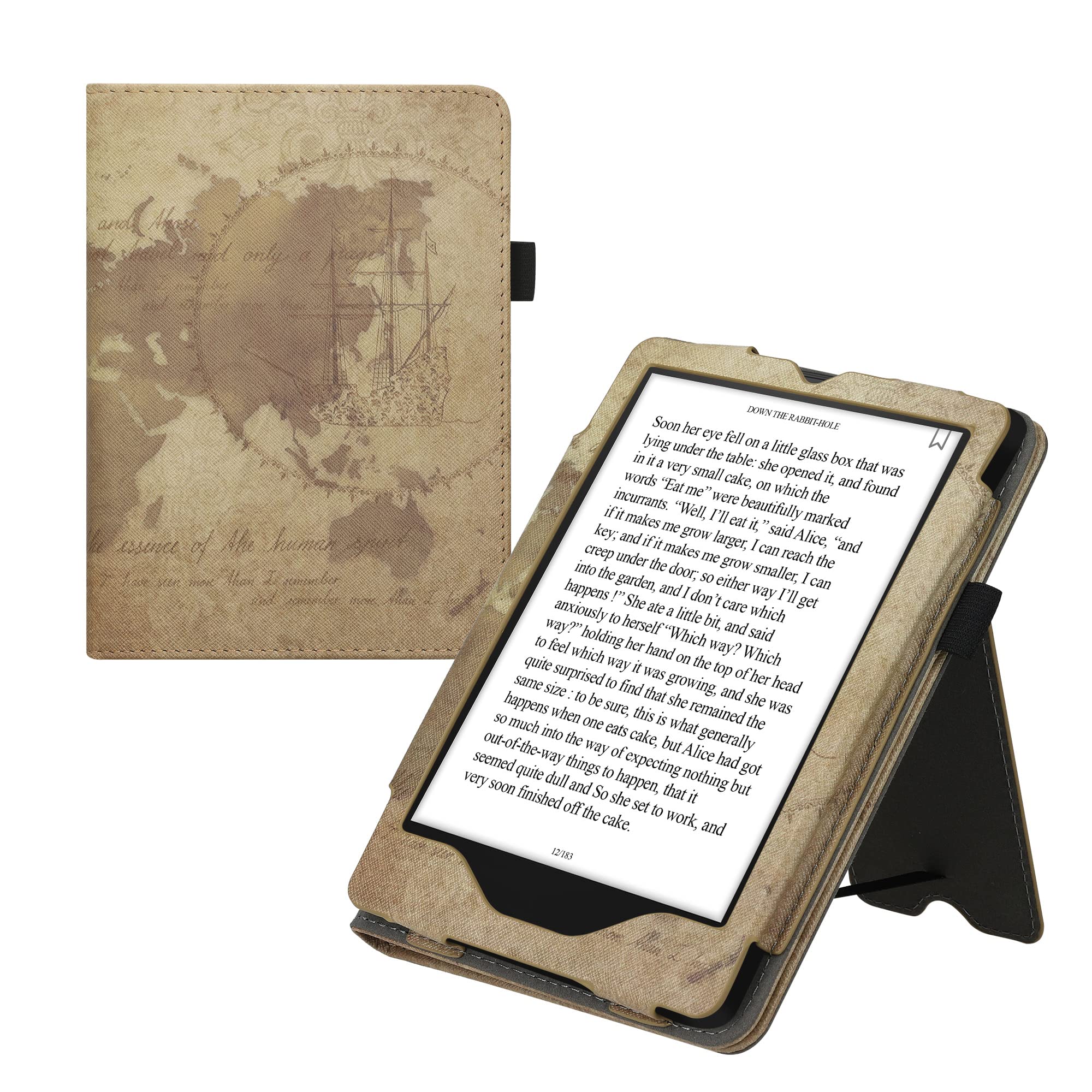 Kwmobile Etui kompatybilne z Amazon Kindle Paperwhite 11. generacji (2021) - Etui ze skóry PU, zamknięcie magnetyczne, stojak, pas, przegródka na karty, podróżny vintage brązowy/jasnobrązowy
