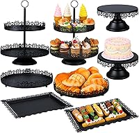 Vista 7 de Tioncy Juego de 8 soportes para tartas, soportes de exhibición de mesa de postres de metal para mesa de postres, soporte para cupcakes escalonados