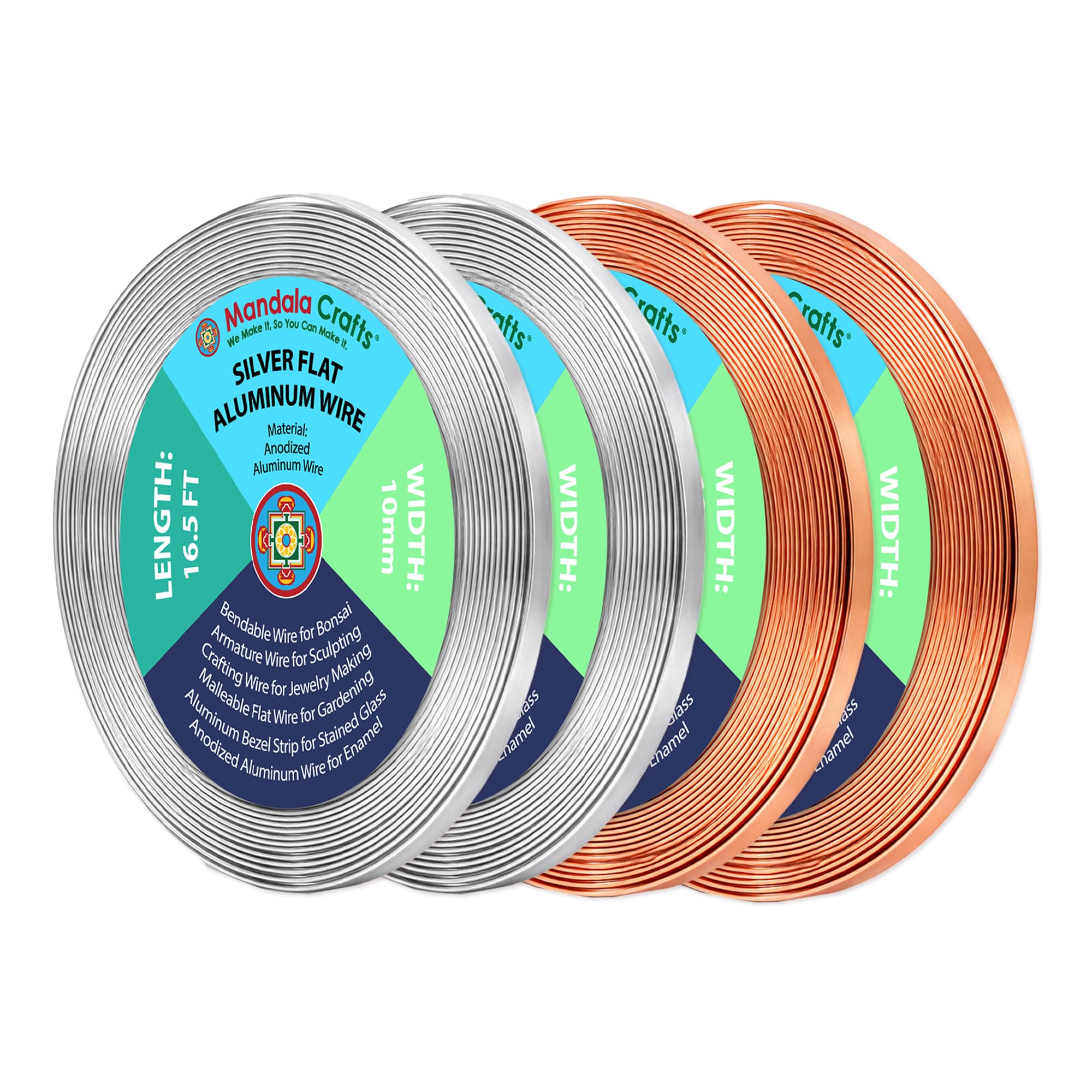 Mandala Crafts 10mm Silver Copper Tone Flat Aluminum Wire for Sculpting