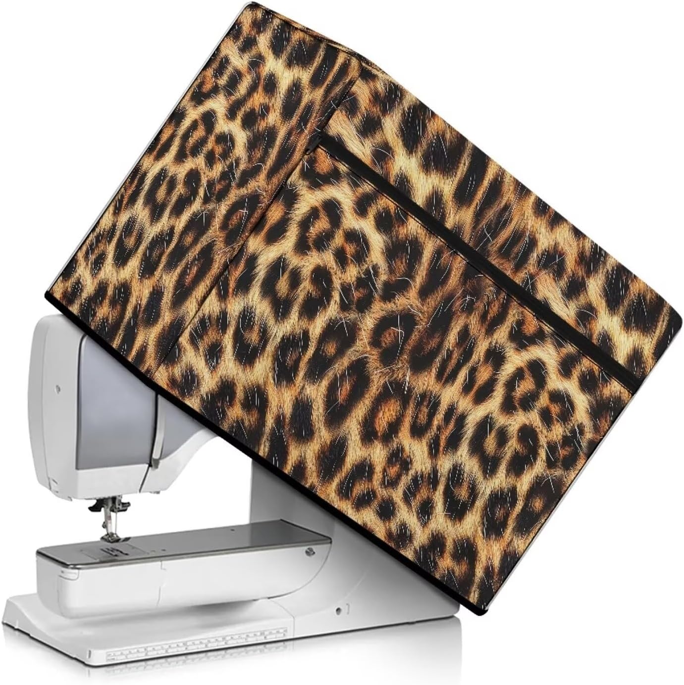 Leopard Sewing Machine Cover,Sewing Machine Dust Cover with Convenient Pockets,Sewing Machine Dust Cover Compatible with Most Standard Sewing Machine