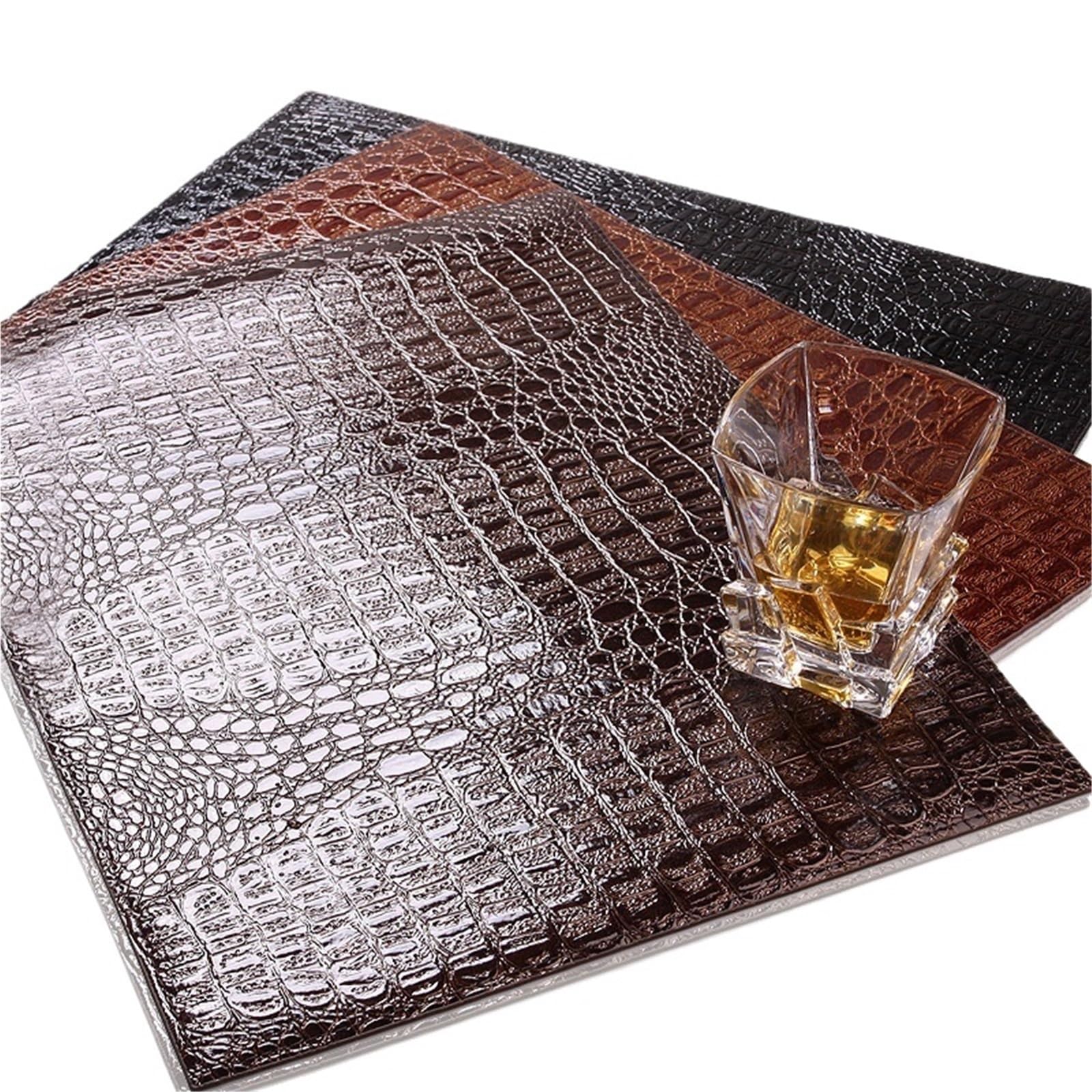PU Leather Tablemat Insulation Pad Decorative Placemat Coaster Crocodile Pattern Mat For Kitchen Dining Table(Coffee)