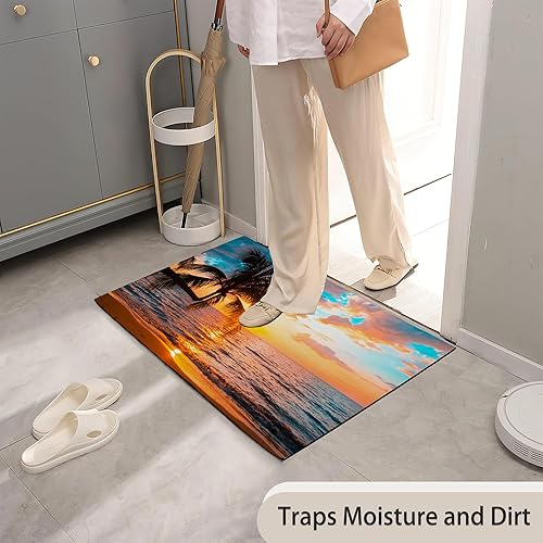 Miniatura 7 de TUBAMQ Tapete para puerta de puesta de sol, 17 x 30 pulgadas, palmeras tropicales, mar y playa, decoración del hogar, tapetes de granja, decoración