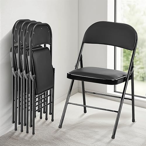 InfiniPower Paquete de 4 sillas plegables con cojín y respaldo acolchados de vinilo, silla plegable de acero de metal resistente, asiento comercial